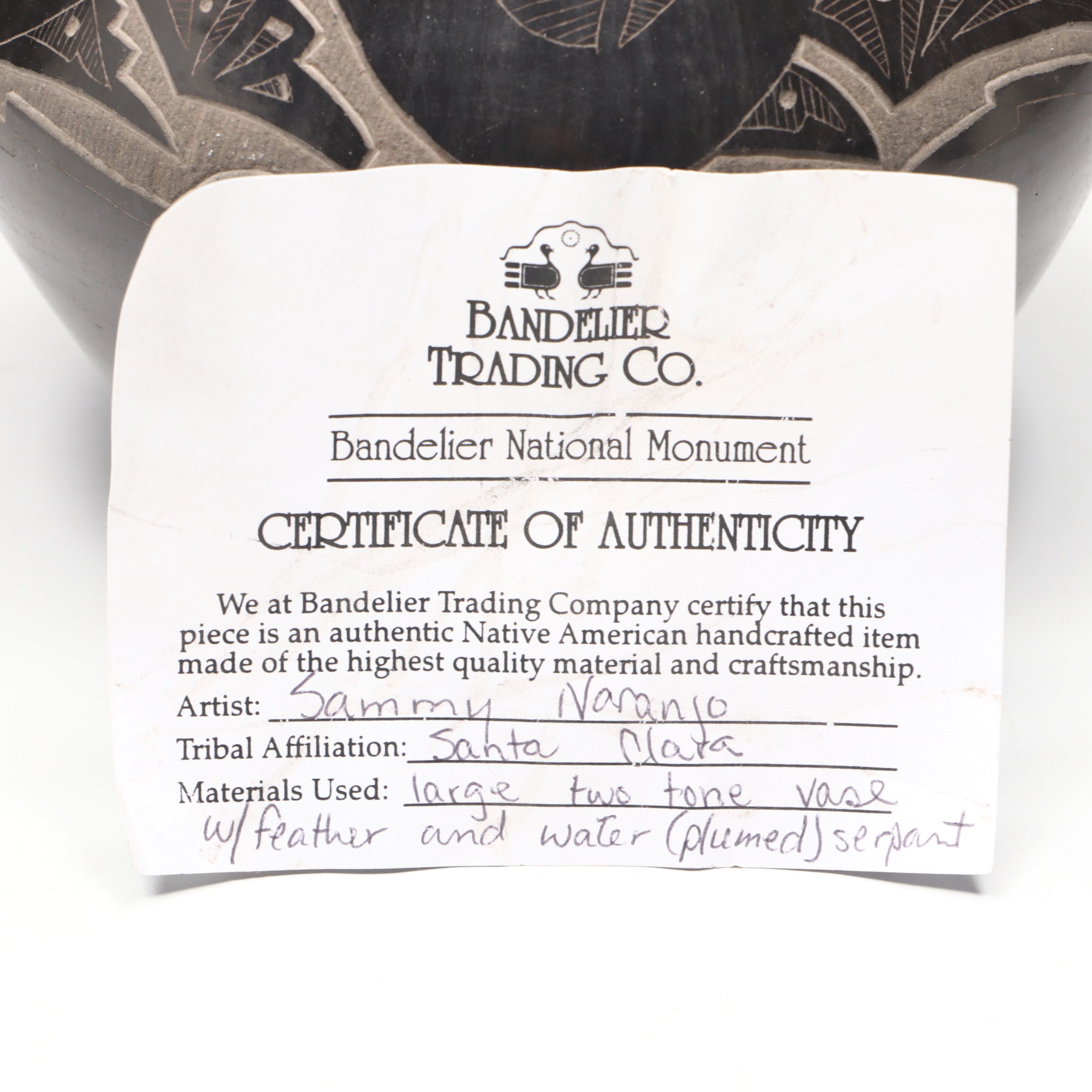 Sammy Naranjo Santa Clara Pueblo Art Pottery Sgraffito Vase