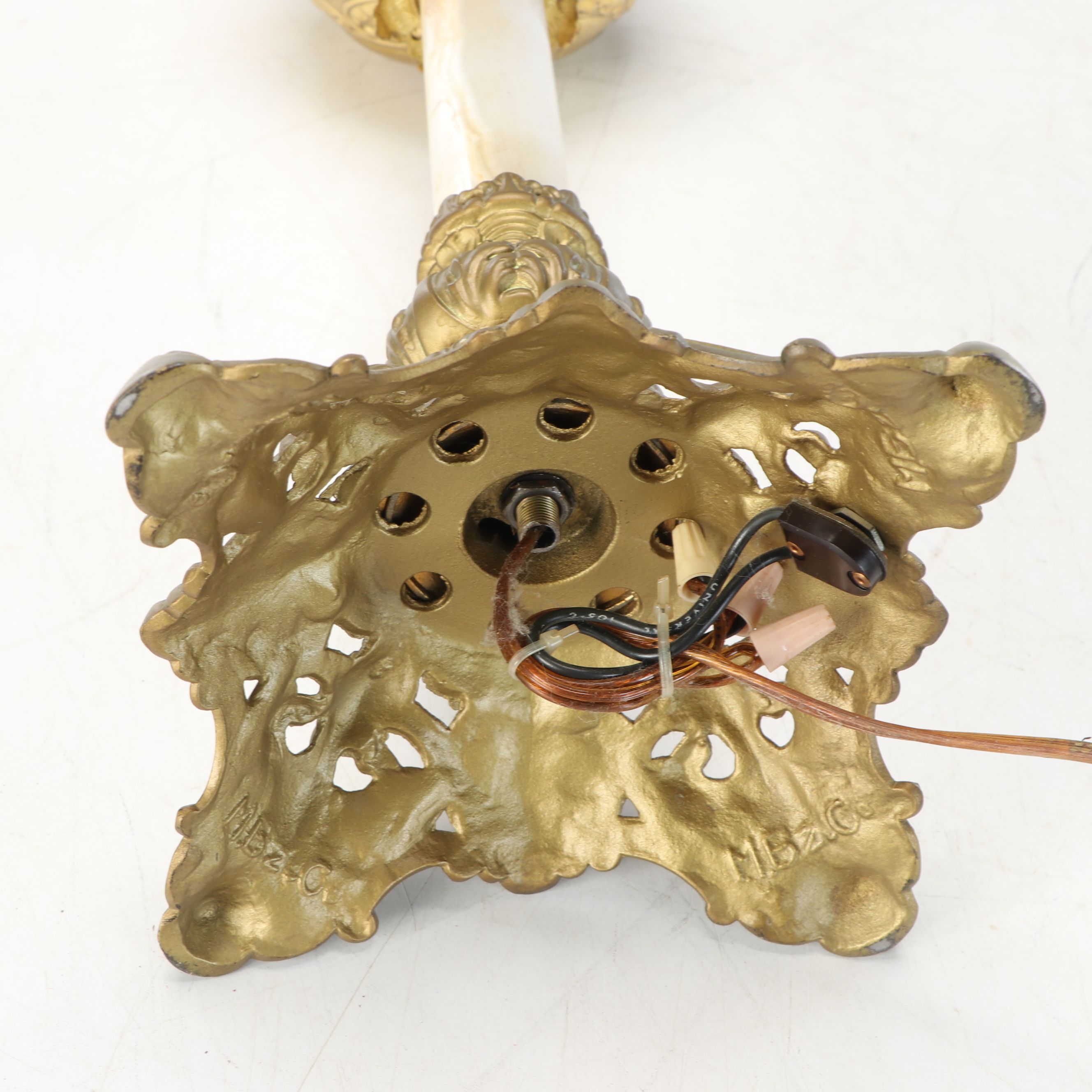 Victorian Style Brass and Painted Glass Banquet Lamp, 20th Century