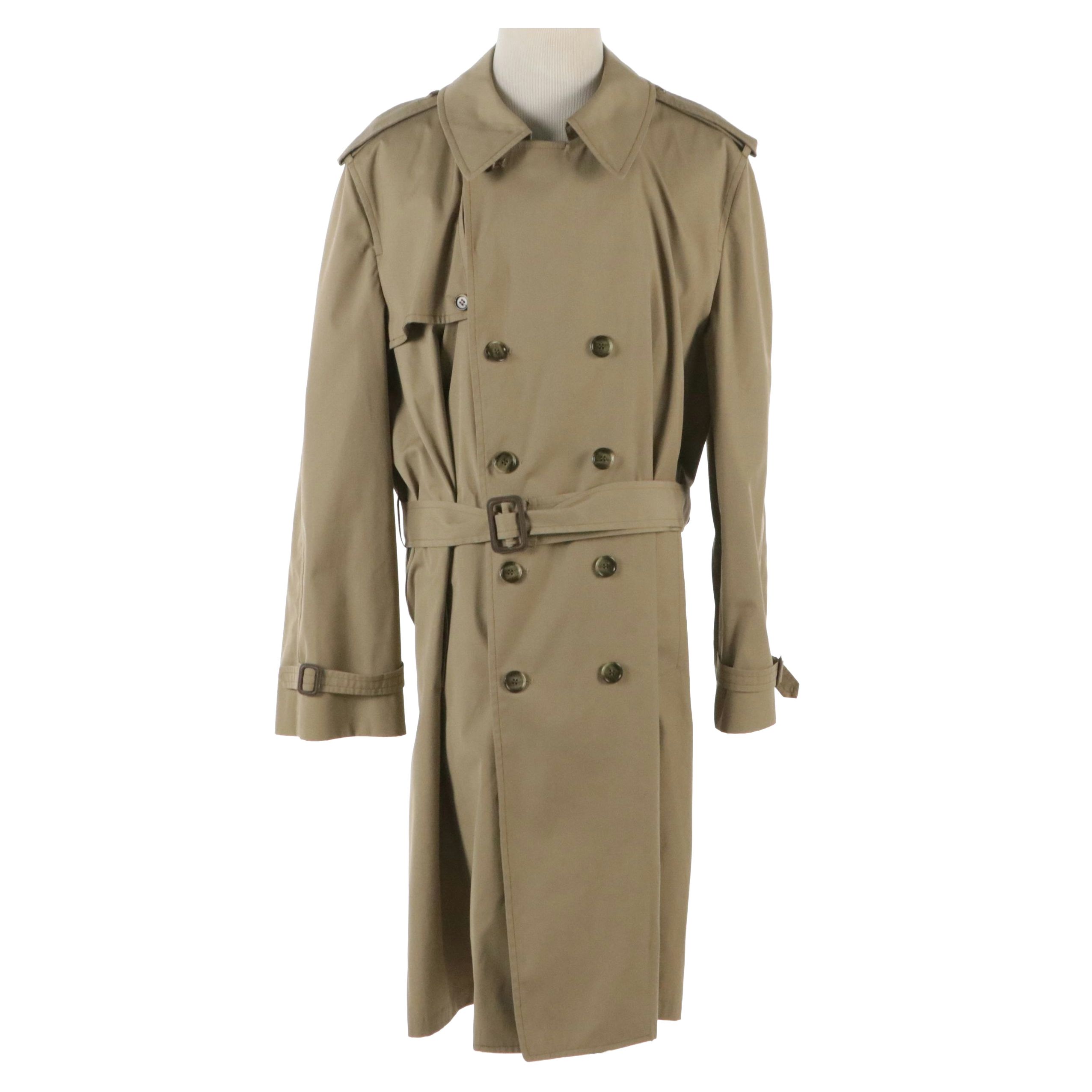 London Fog by Greenwood Double-Breasted Trench Coat in Khaki Polyester Blend