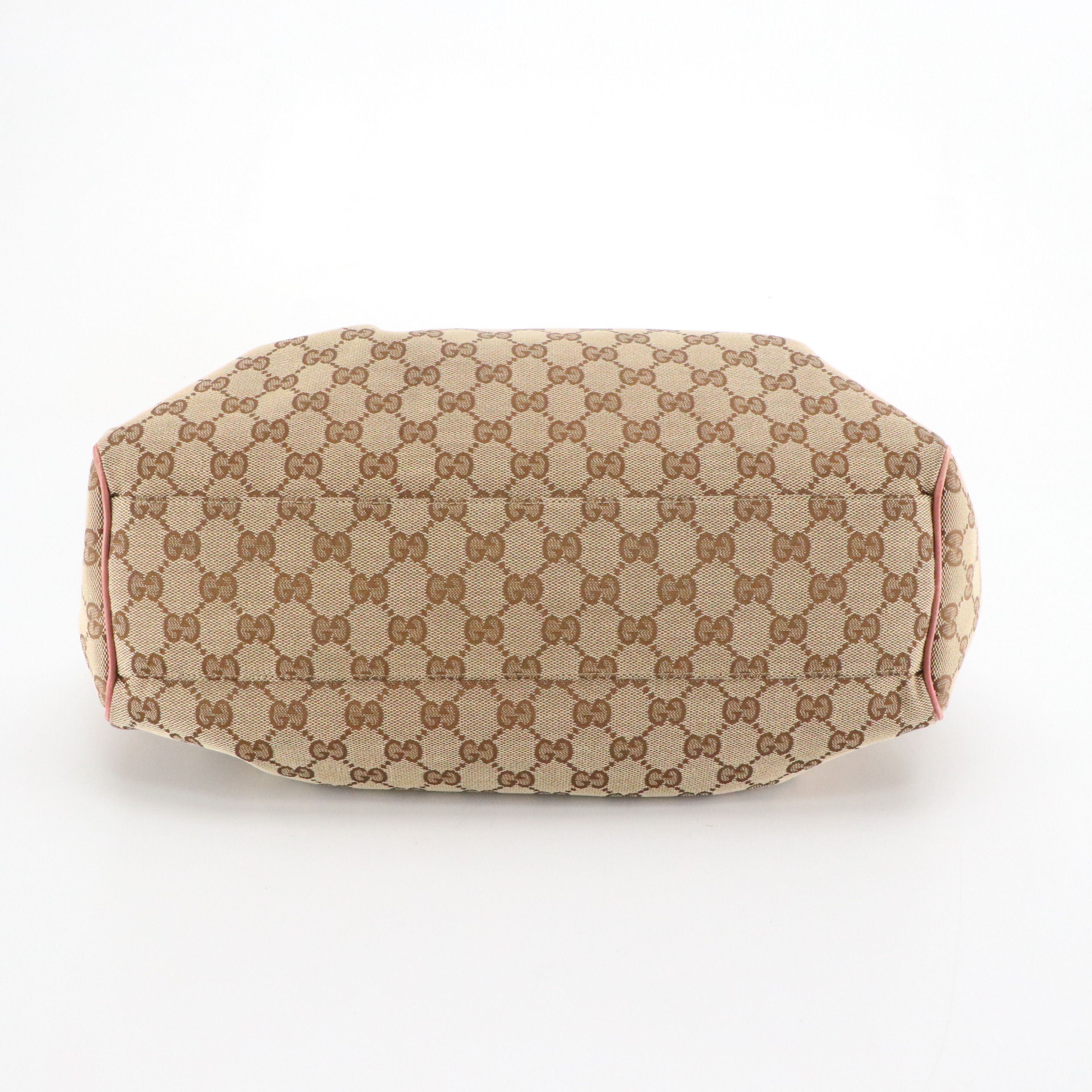 Gucci Sukey Handbag in GG Canvas and Blush Pink Calfskin Leather