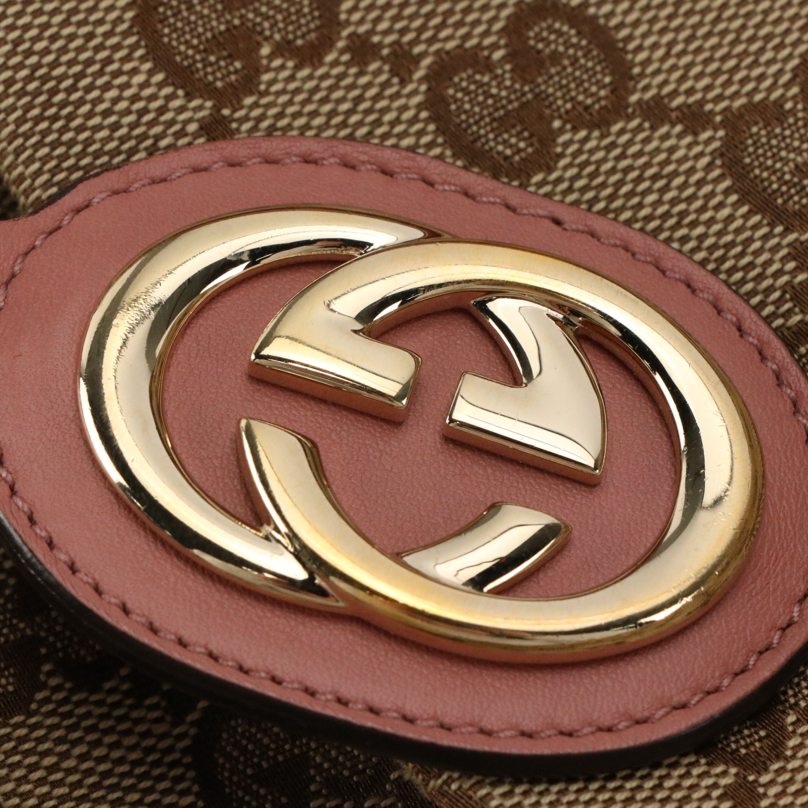 Gucci Sukey Handbag in GG Canvas and Blush Pink Calfskin Leather