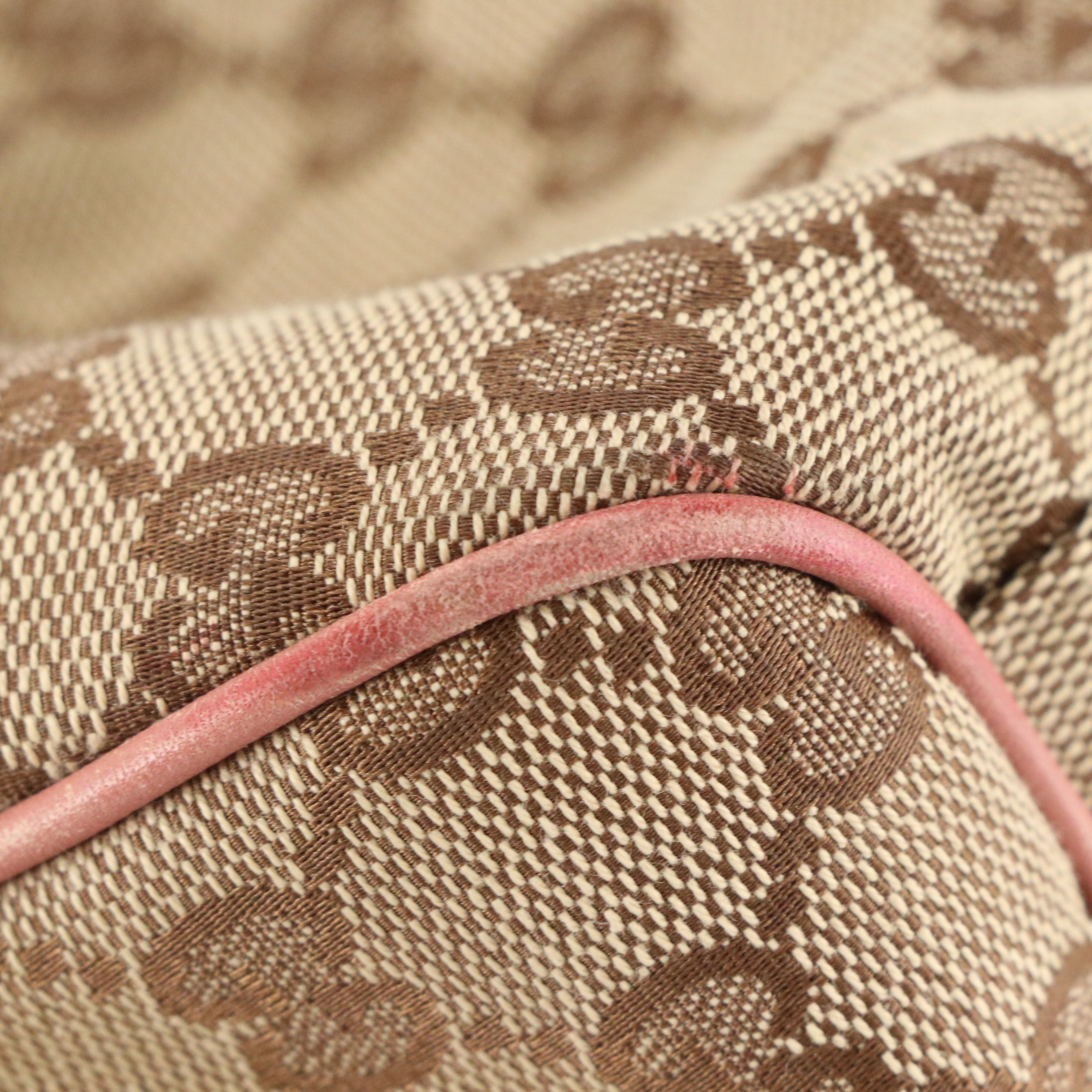 Gucci Sukey Handbag in GG Canvas and Blush Pink Calfskin Leather