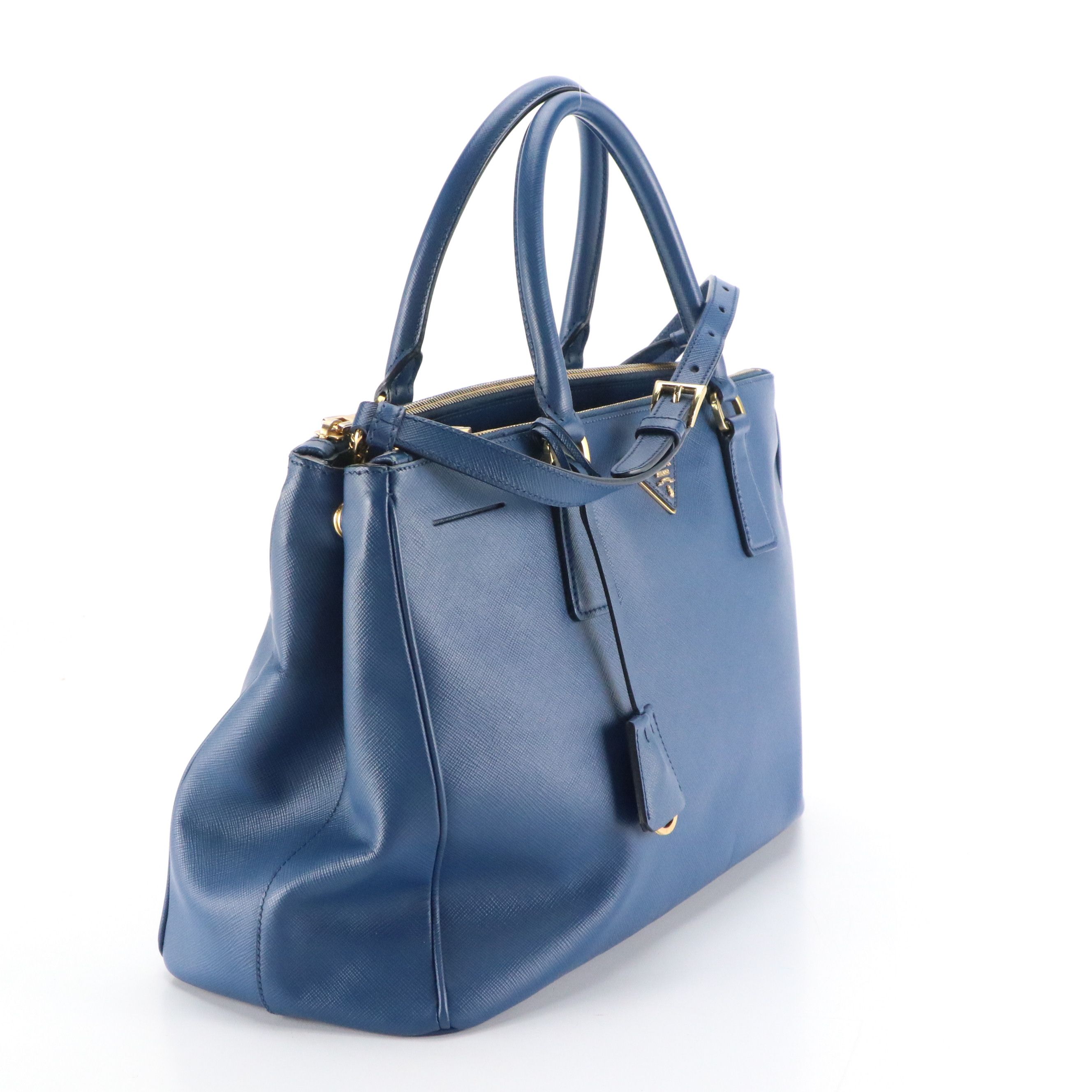 Prada Medium Double Zip Galleria Two-Way Bag in Blue Saffiano Lux Leather
