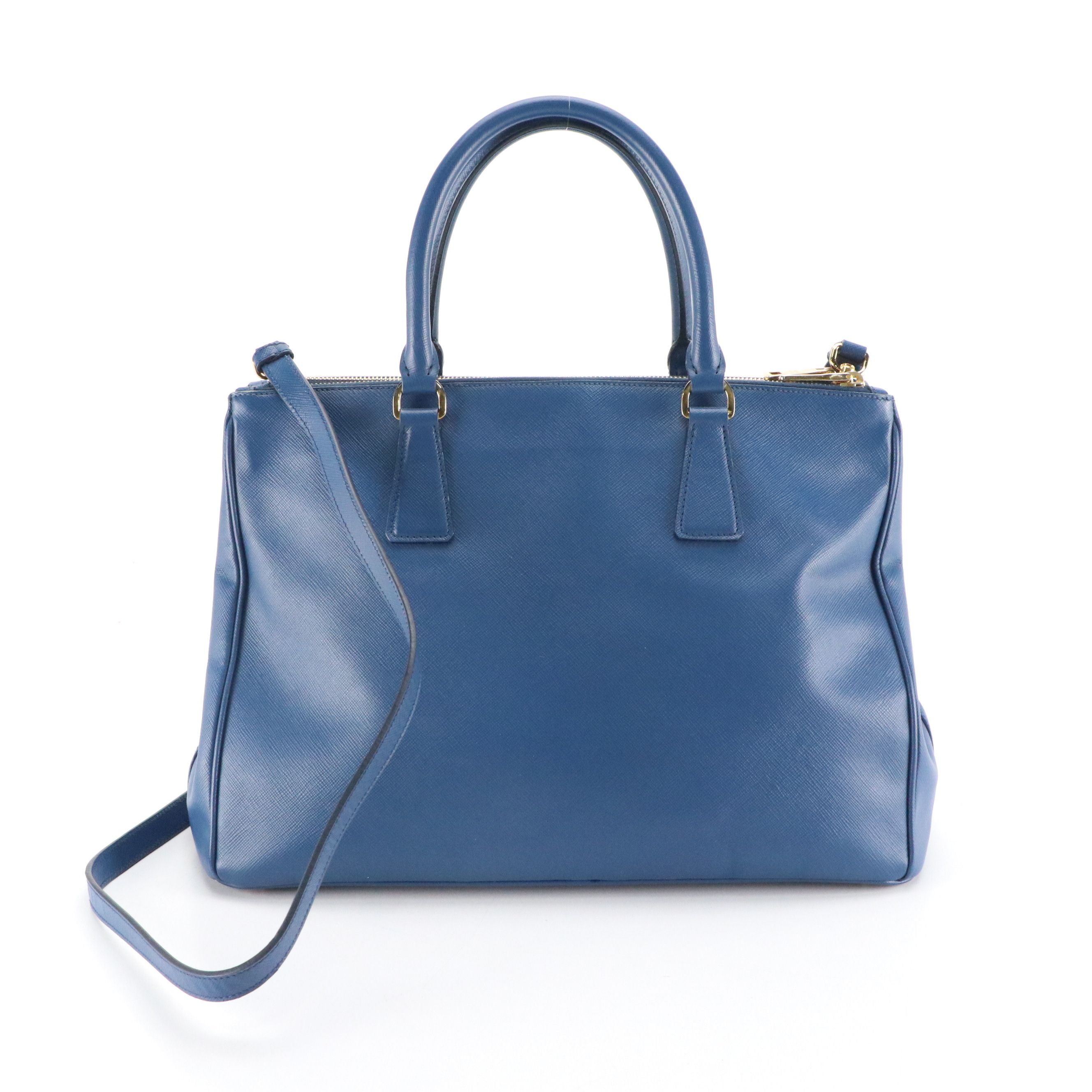 Prada Medium Double Zip Galleria Two-Way Bag in Blue Saffiano Lux Leather