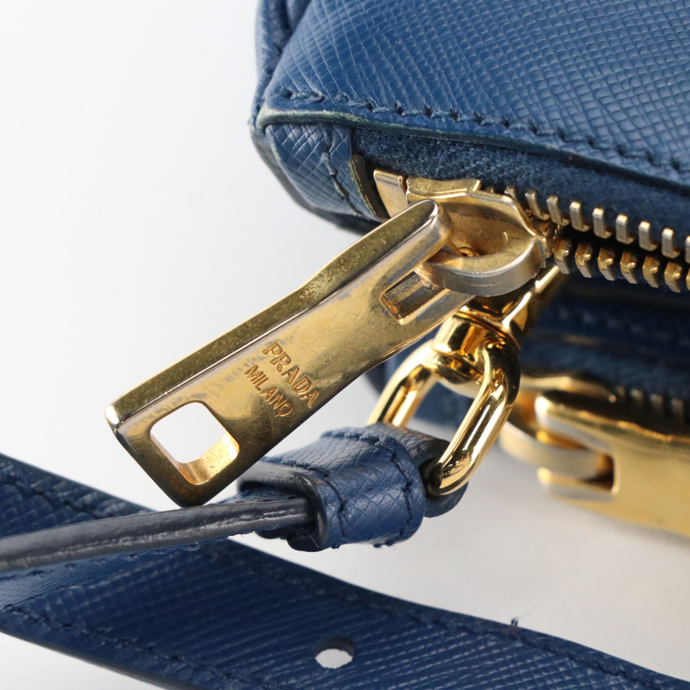 Prada Medium Double Zip Galleria Two-Way Bag in Blue Saffiano Lux Leather