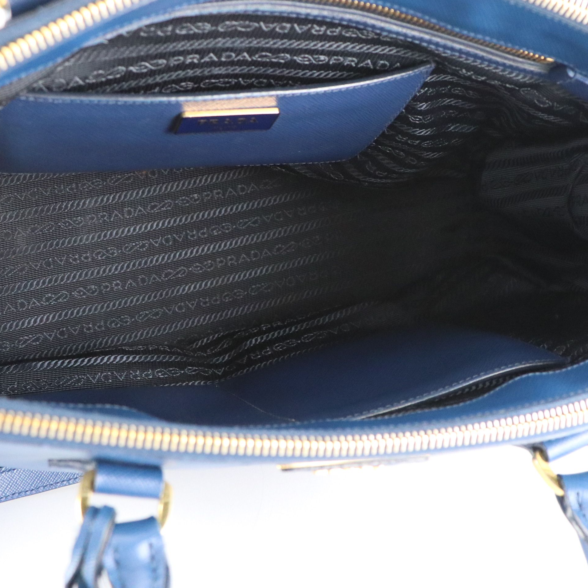 Prada Medium Double Zip Galleria Two-Way Bag in Blue Saffiano Lux Leather