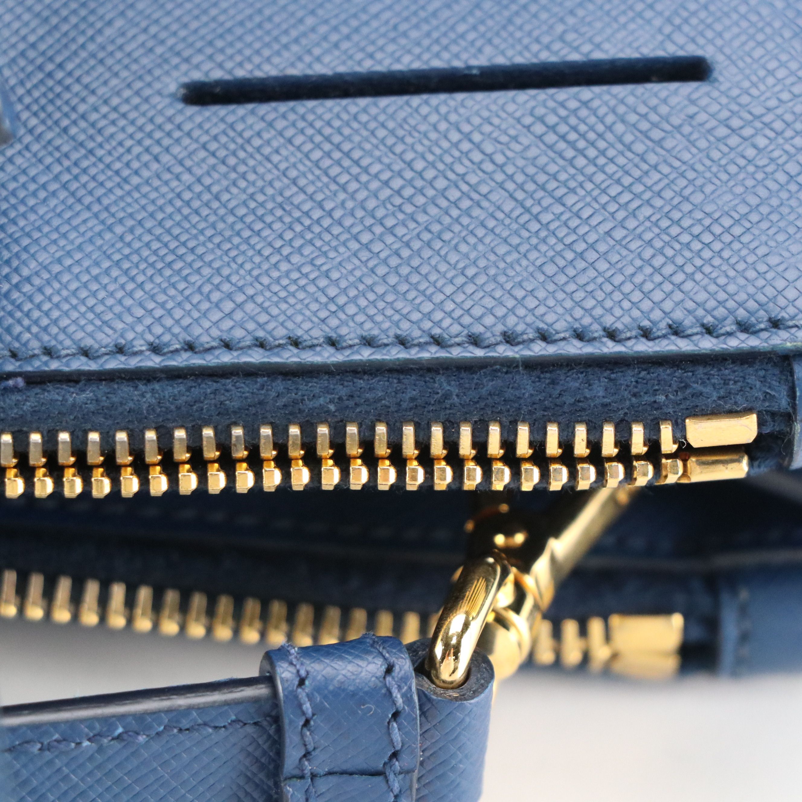 Prada Medium Double Zip Galleria Two-Way Bag in Blue Saffiano Lux Leather