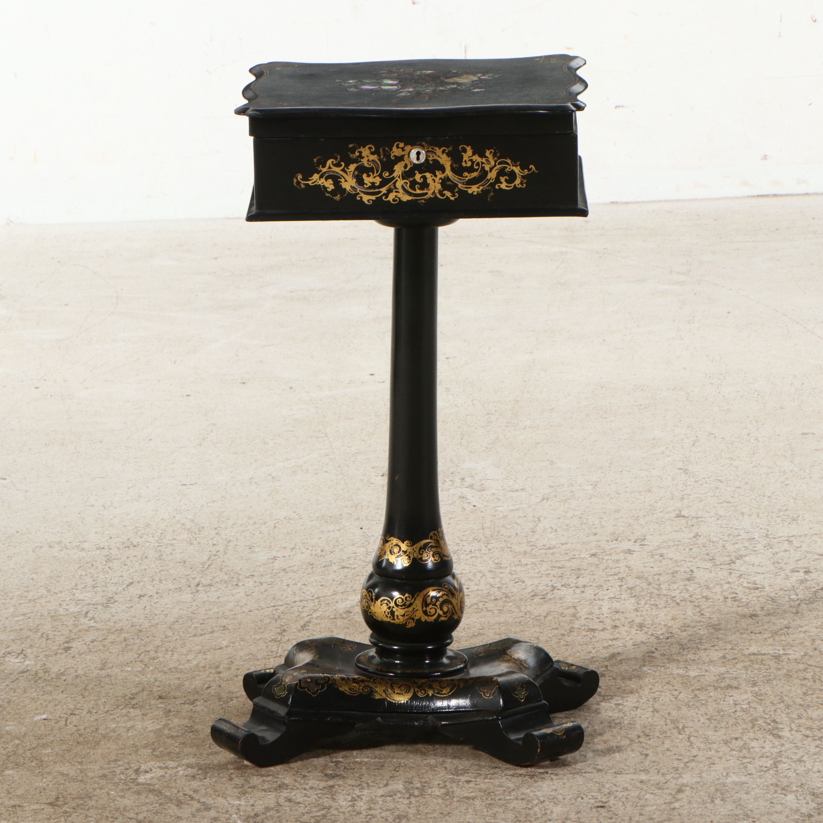 Victorian Papier-Mâché and Mother-of-Pearl Inlaid Sewing Table