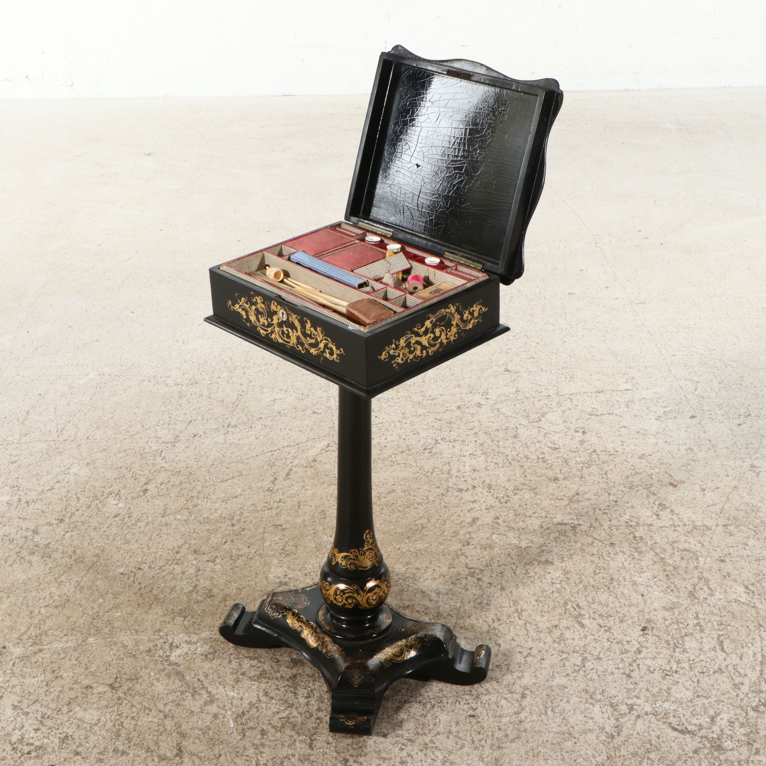 Victorian Papier-Mâché and Mother-of-Pearl Inlaid Sewing Table