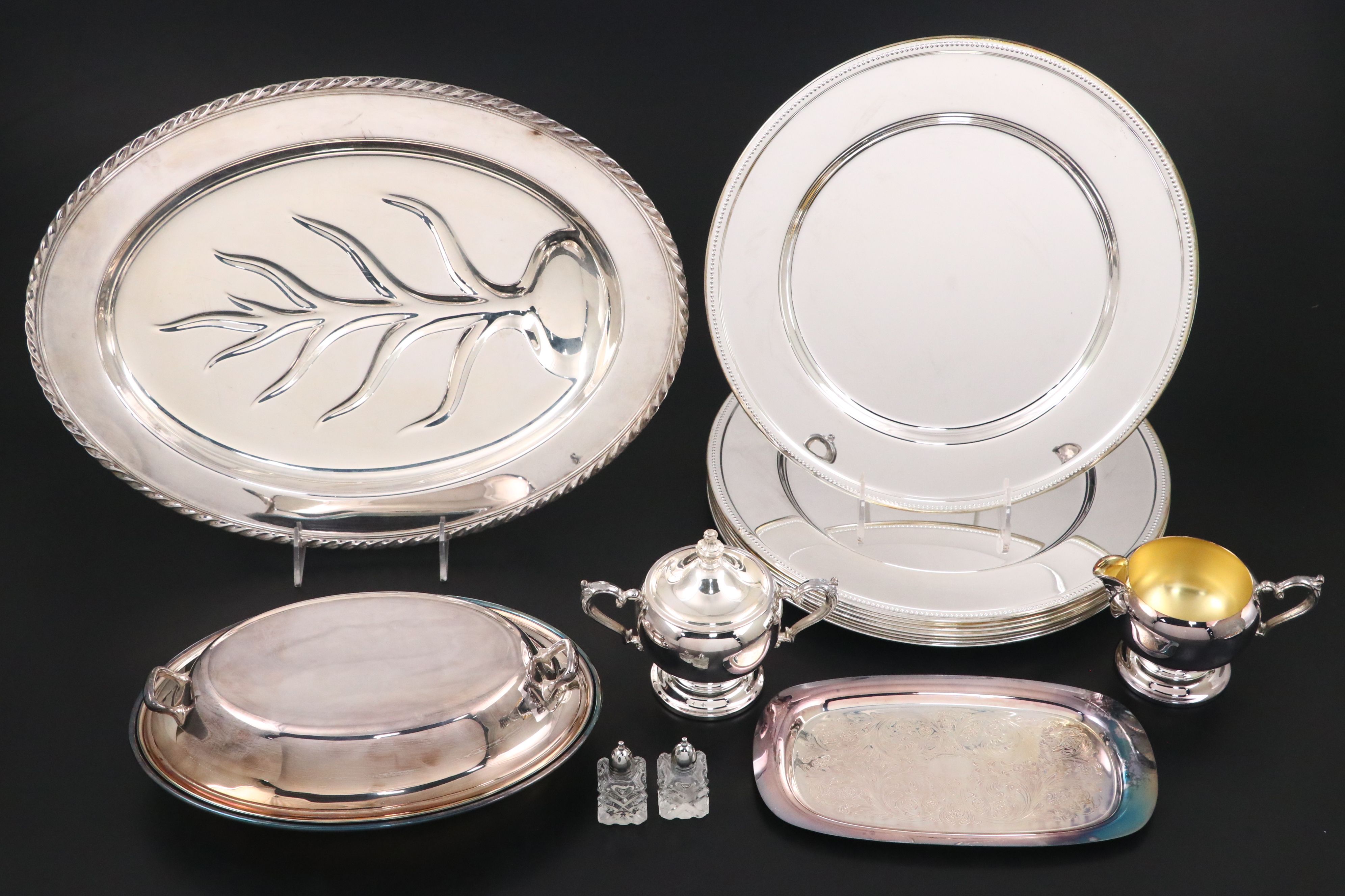 Wm. Rogers Silver Plate Creamer and Sugar Set with More Serveware