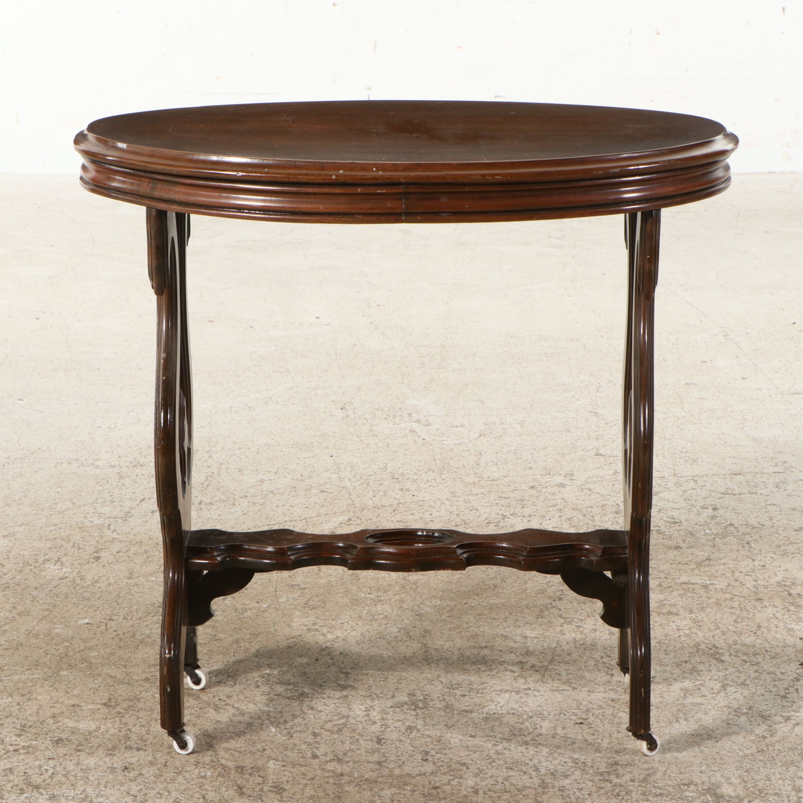 Victorian Revival Oval Lyre-Base Parlor Table, Early to Mid-20th Century