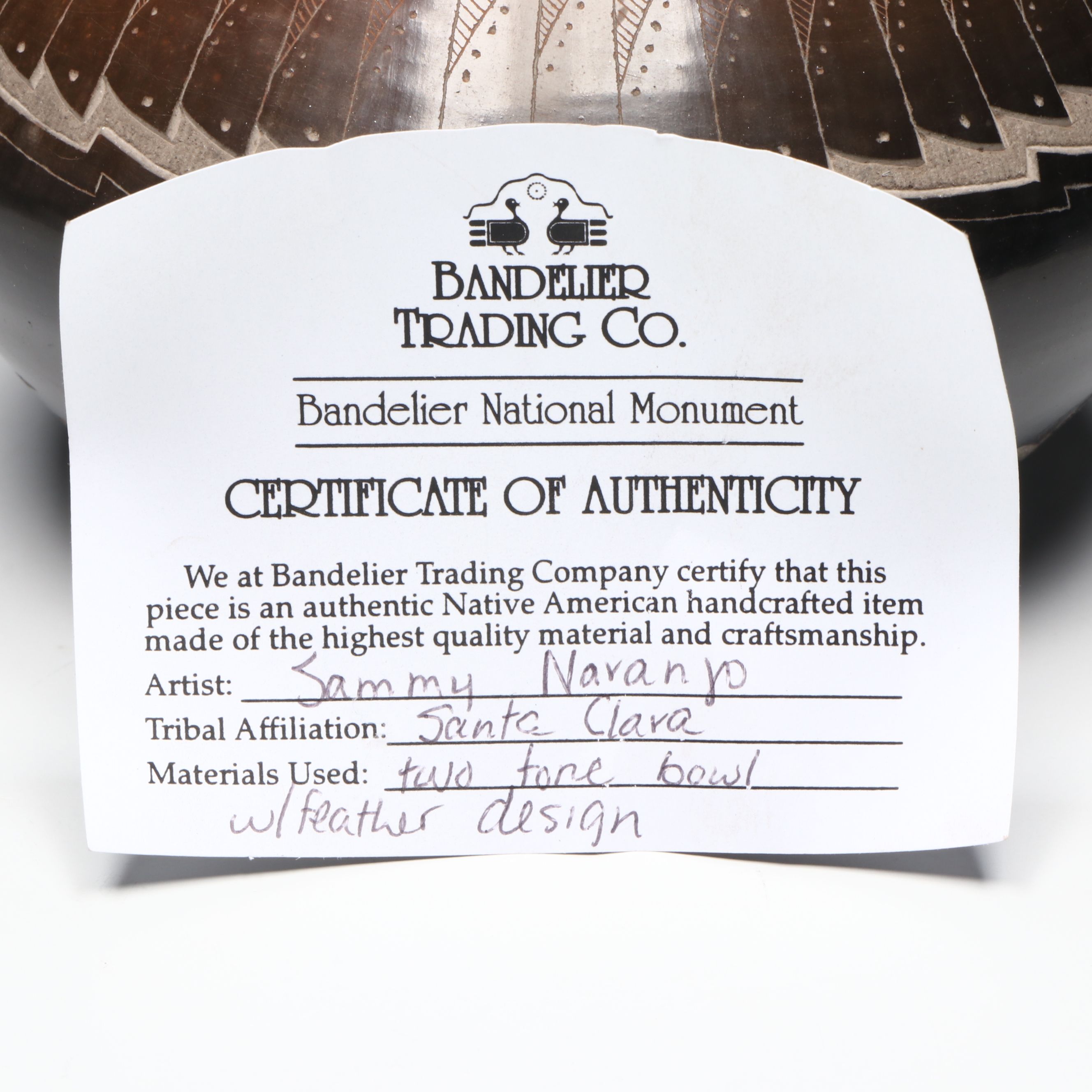 Sammy Naranjo Santa Clara Pueblo Two-Tone Feather Ceramic Pot