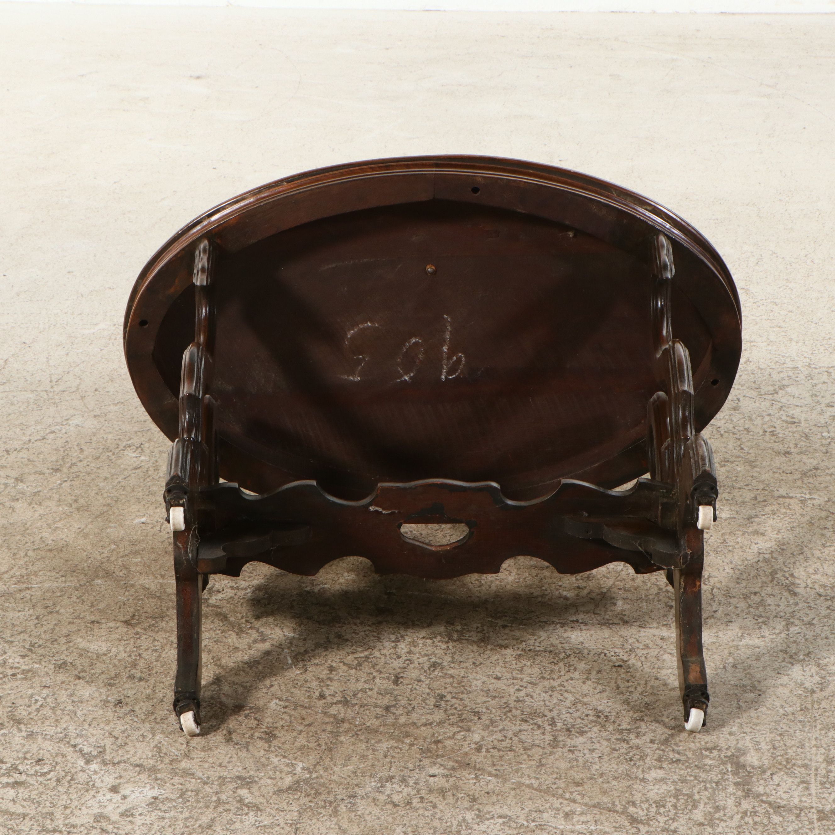 Victorian Revival Oval Lyre-Base Parlor Table, Early to Mid-20th Century