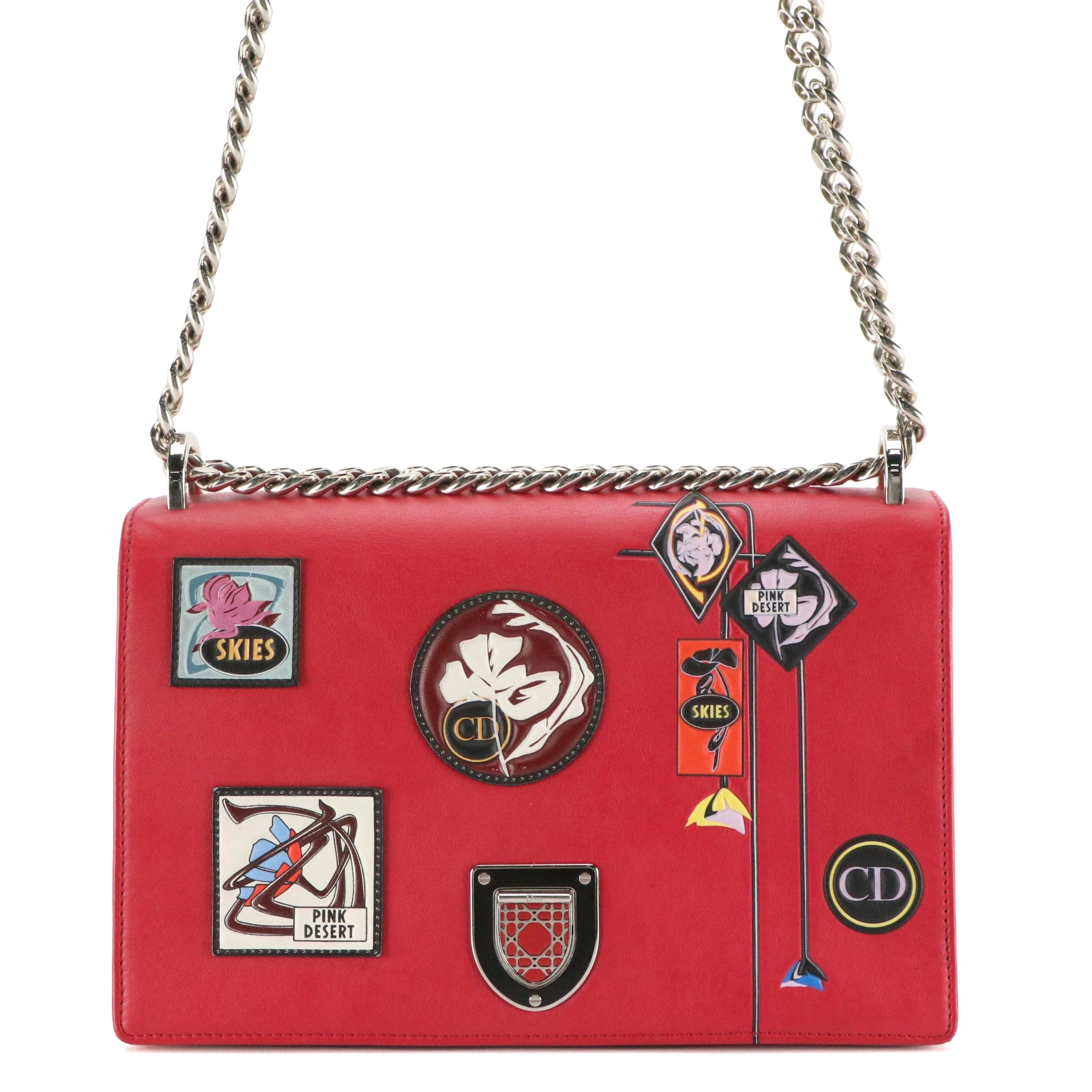 Christian Dior Paradise Diorama Flap Bag in Raspberry Red Calfskin Leather