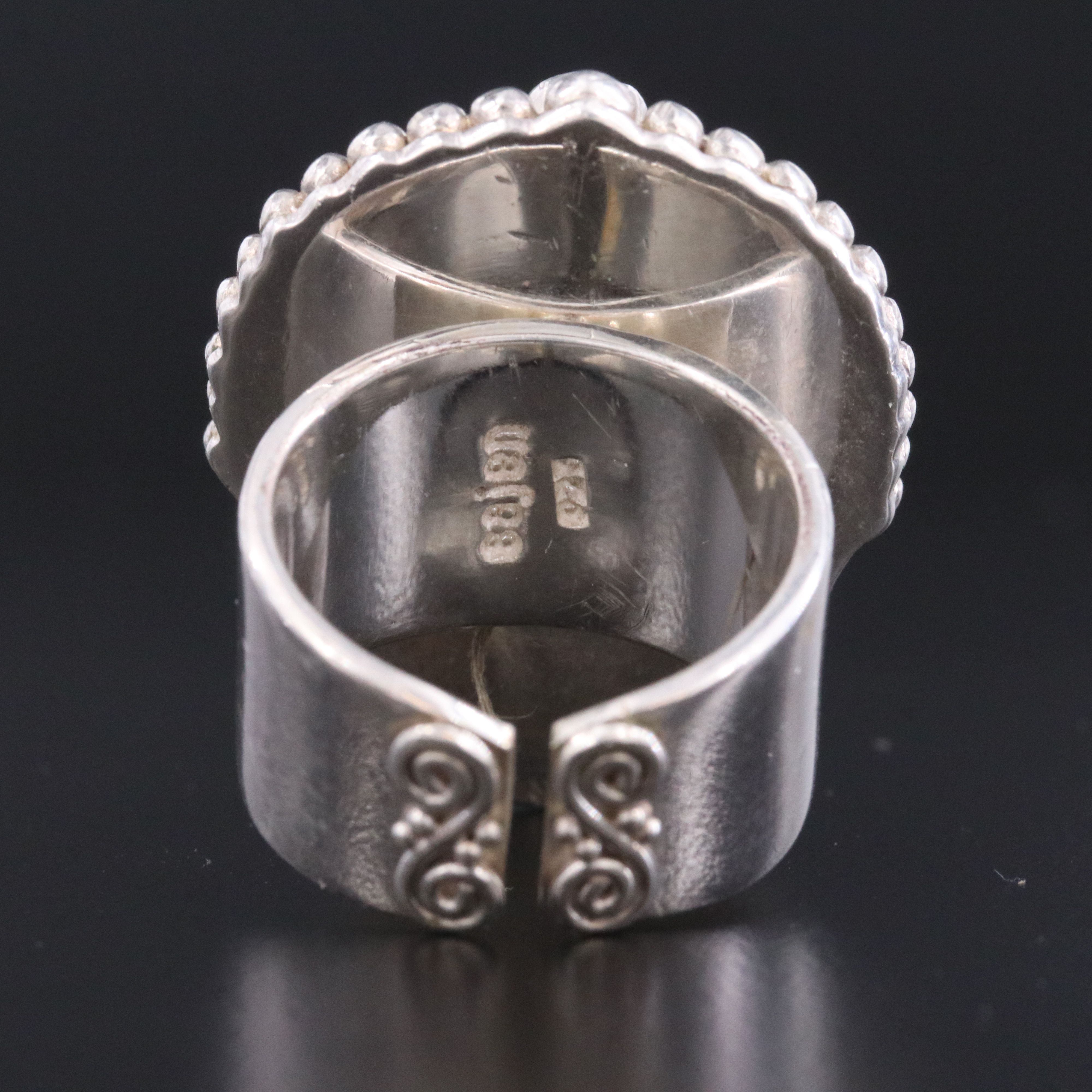 Sajen Sterling Obsidian and Garnet Goddess Ring