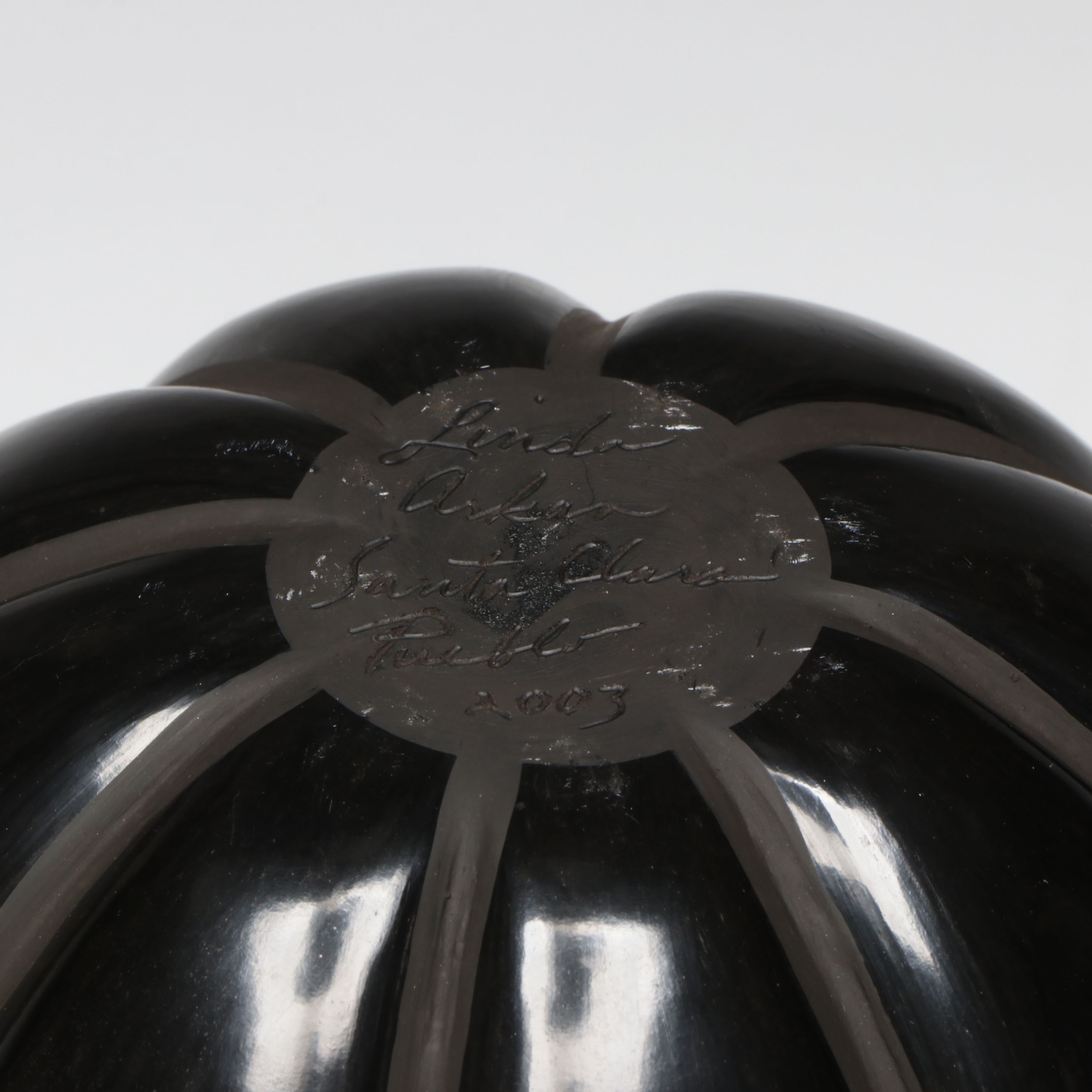 Linda Askan Santa Clara Pueblo Black Ceramic Melon Pot