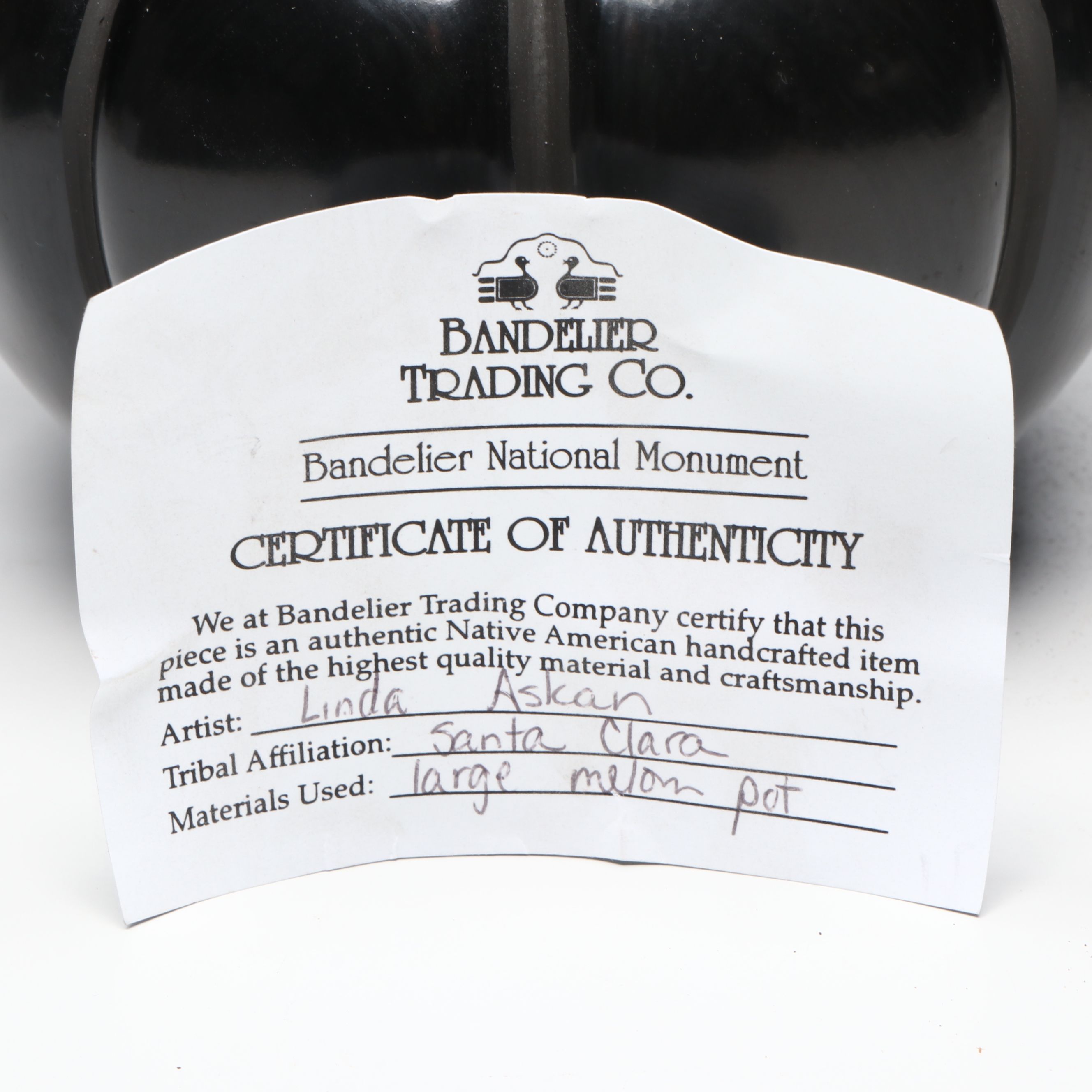 Linda Askan Santa Clara Pueblo Black Ceramic Melon Pot