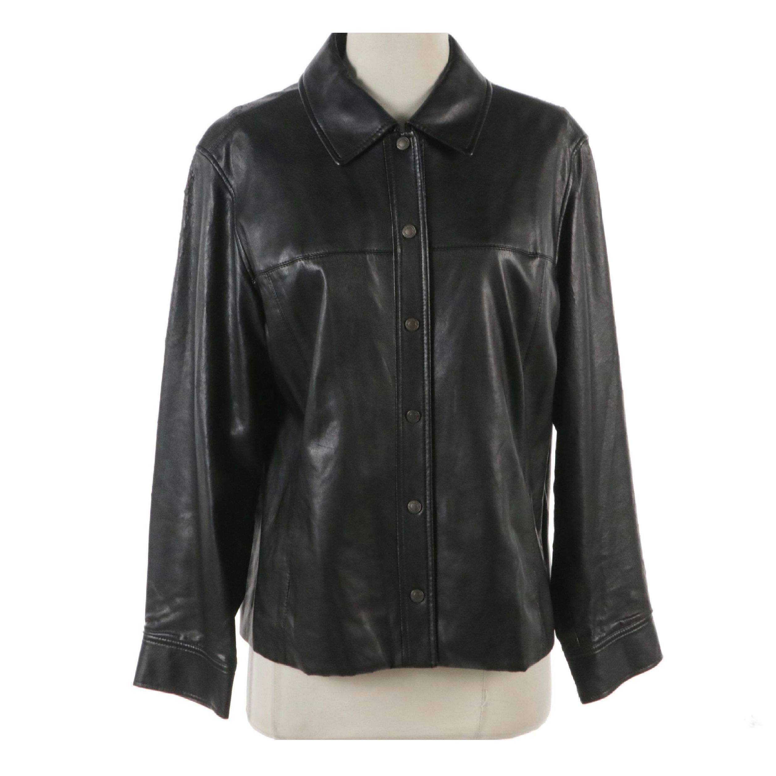 Burberry Black Faux Lambskin Leather Snap Jacket with Nova Check Lining