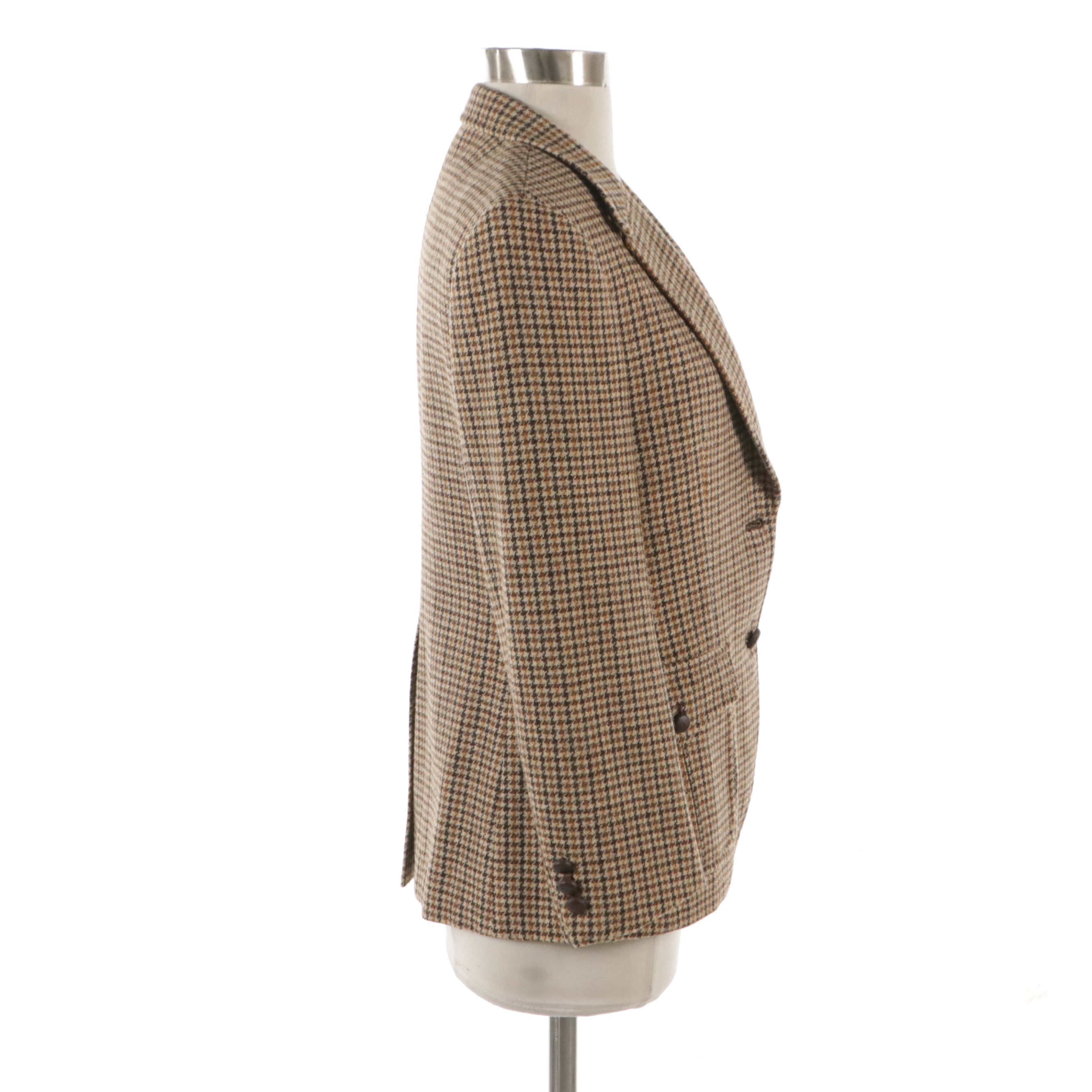Burberrys Blazer in Brown Houndstooth Printed Wool with Leather Buttons