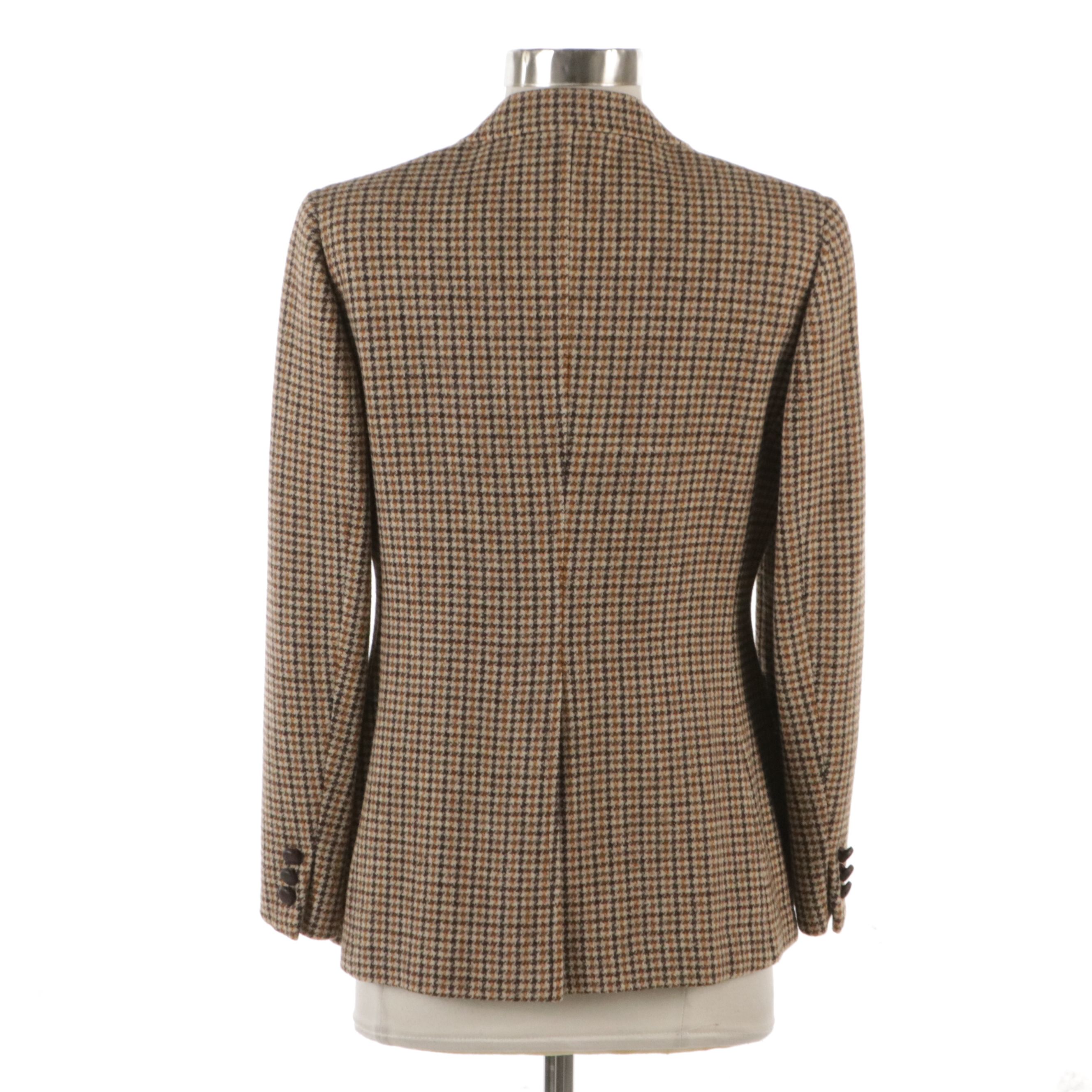 Burberrys Blazer in Brown Houndstooth Printed Wool with Leather Buttons