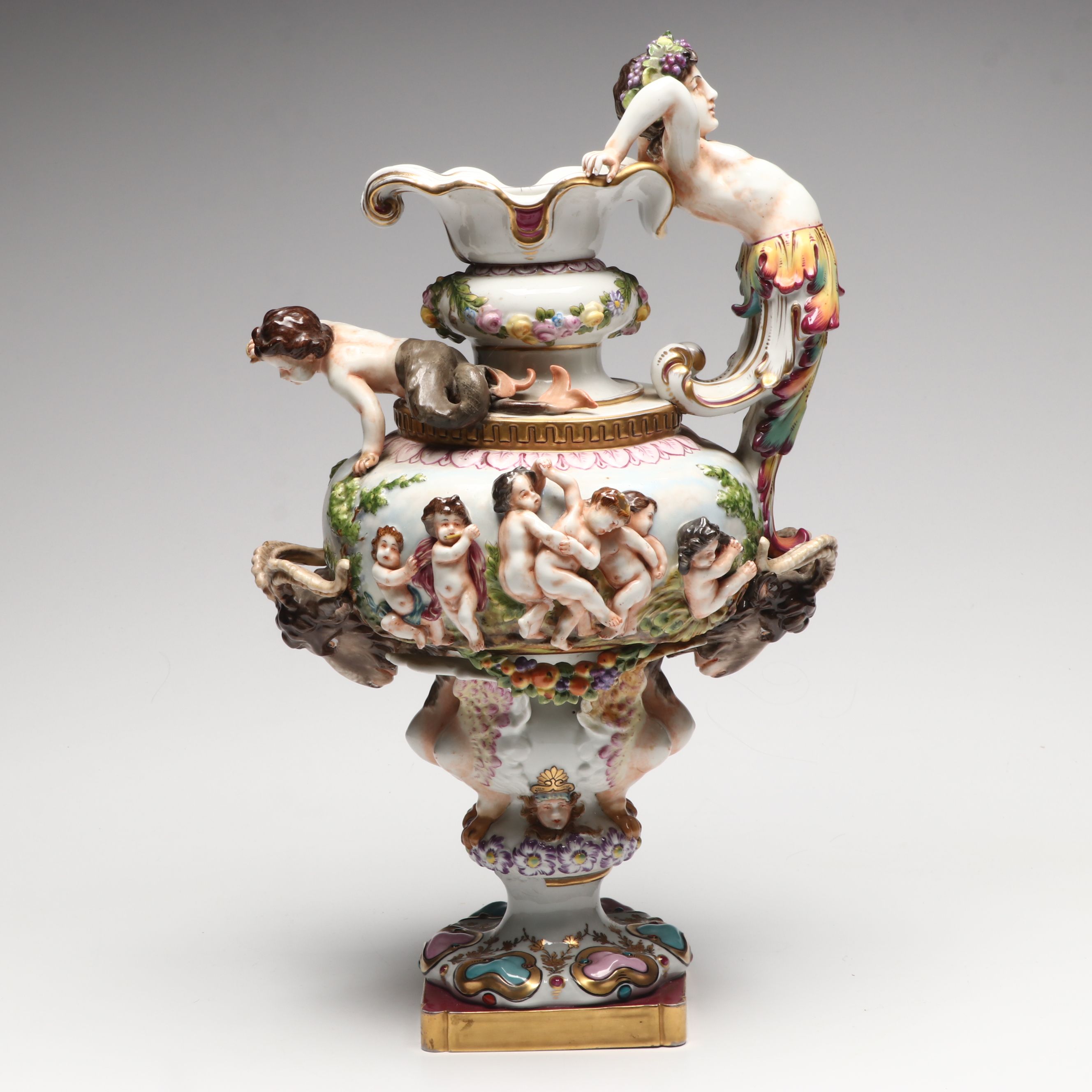 Neoclassical Style Capodimonte Figural Porcelain Ewer