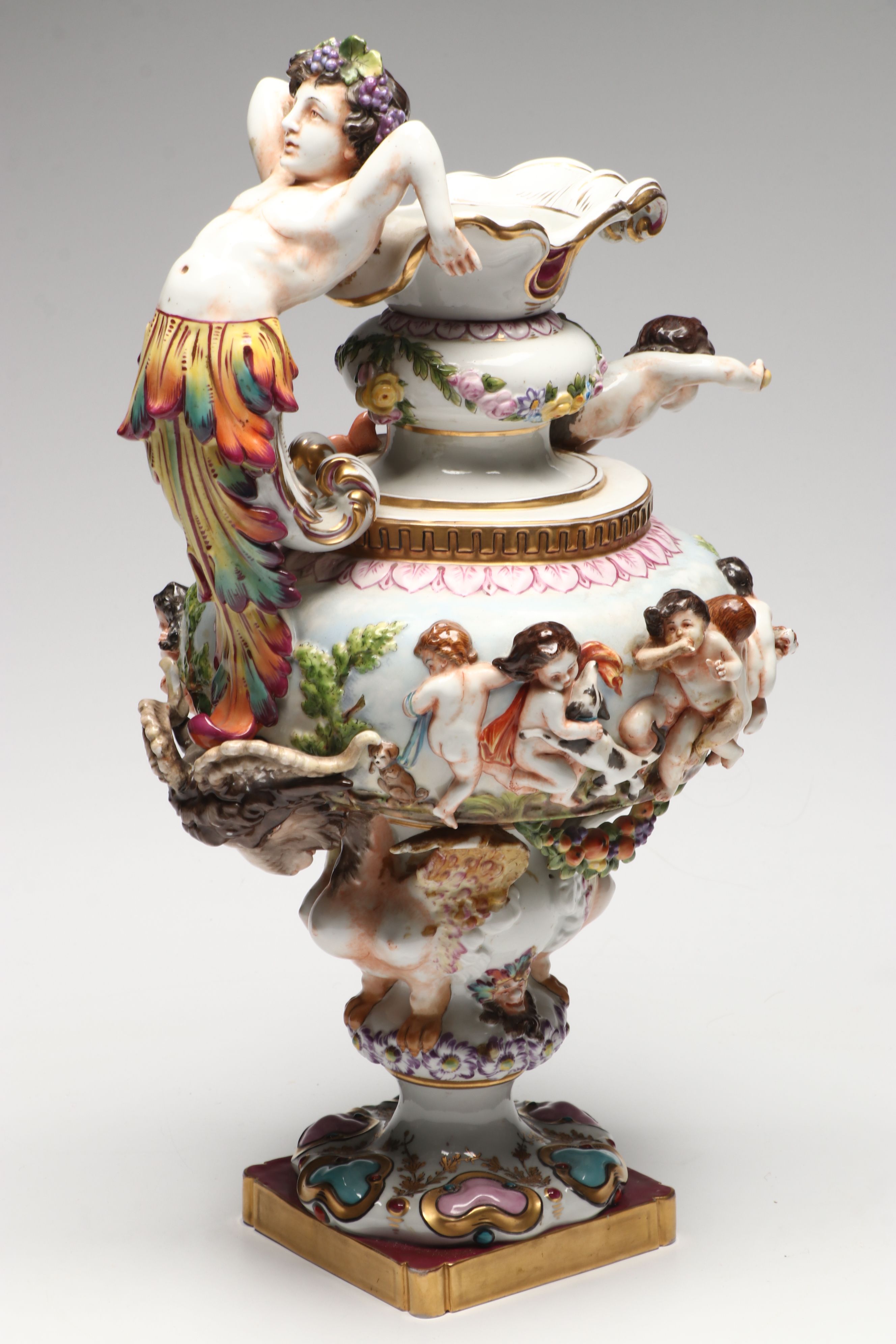 Neoclassical Style Capodimonte Figural Porcelain Ewer