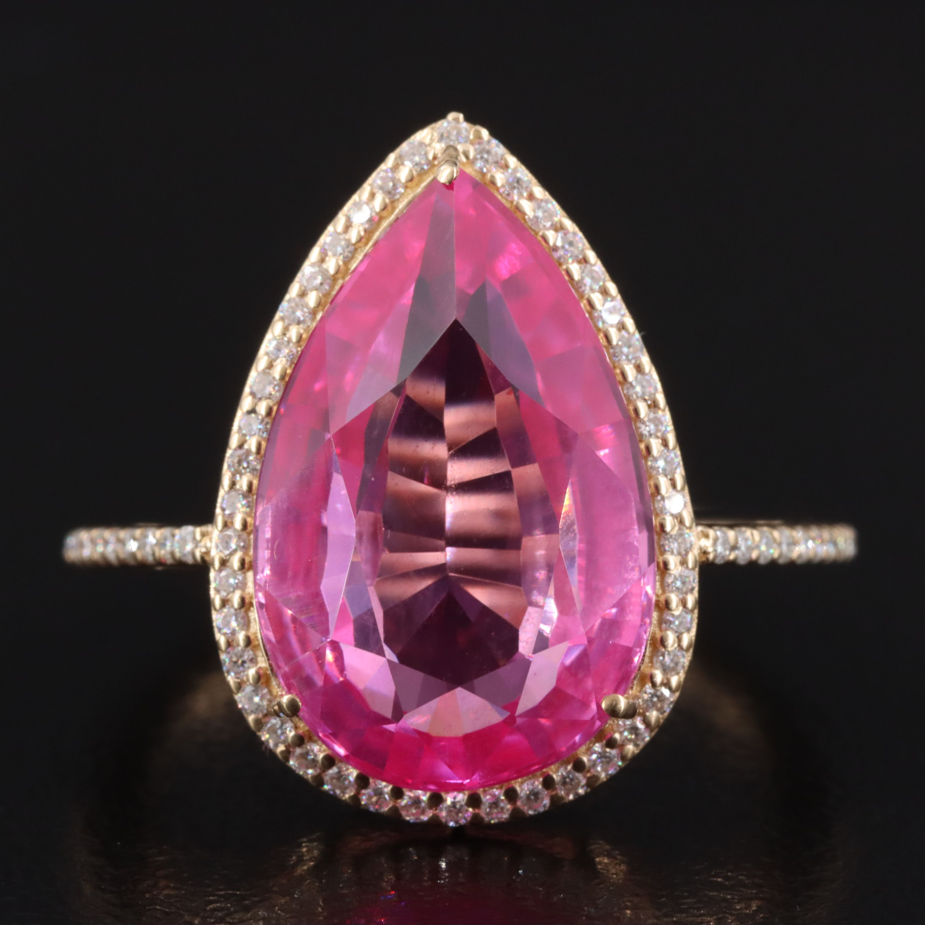14K 8.44 CT Lab Grown Pink Sapphire and Moissanite Ring
