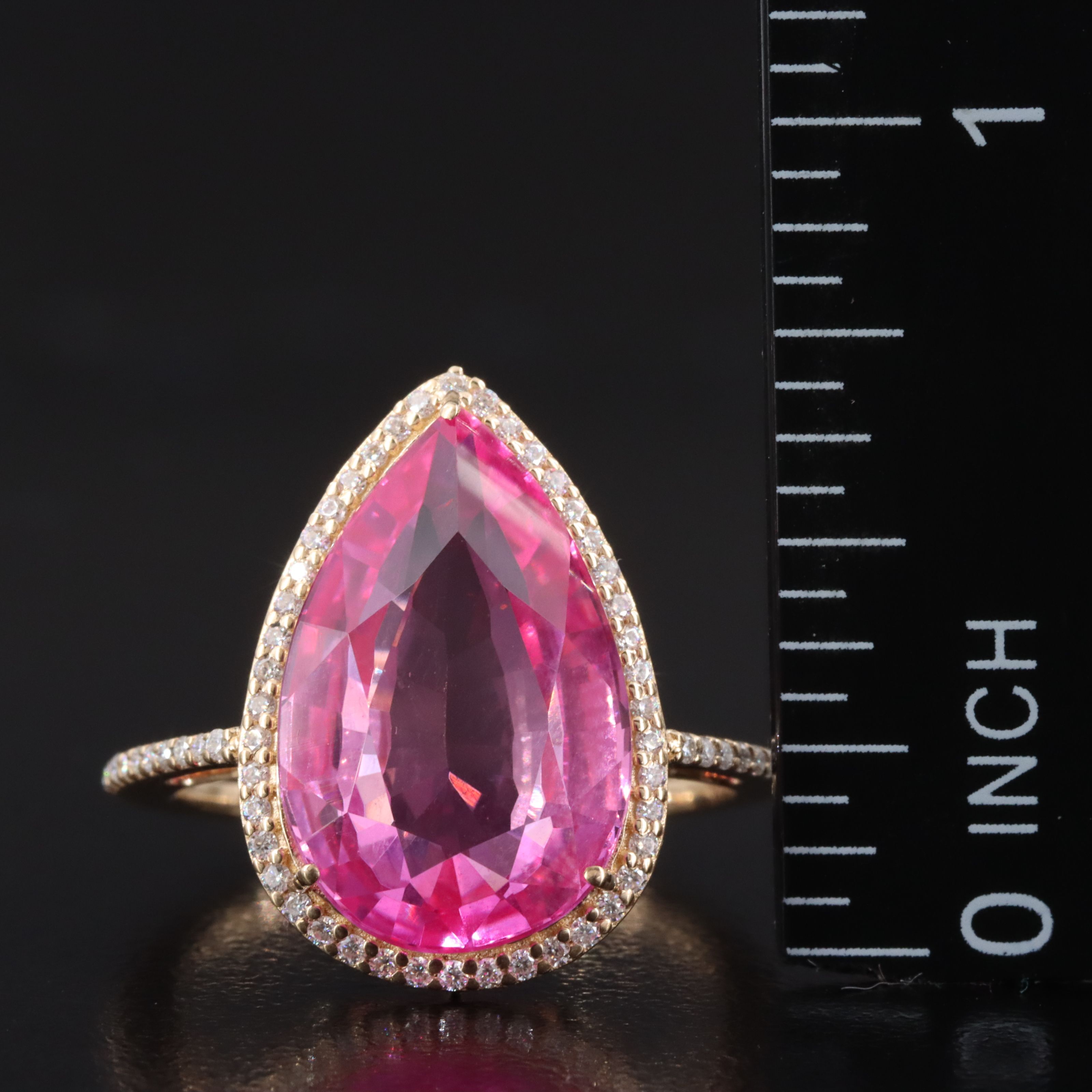 14K 8.44 CT Lab Grown Pink Sapphire and Moissanite Ring