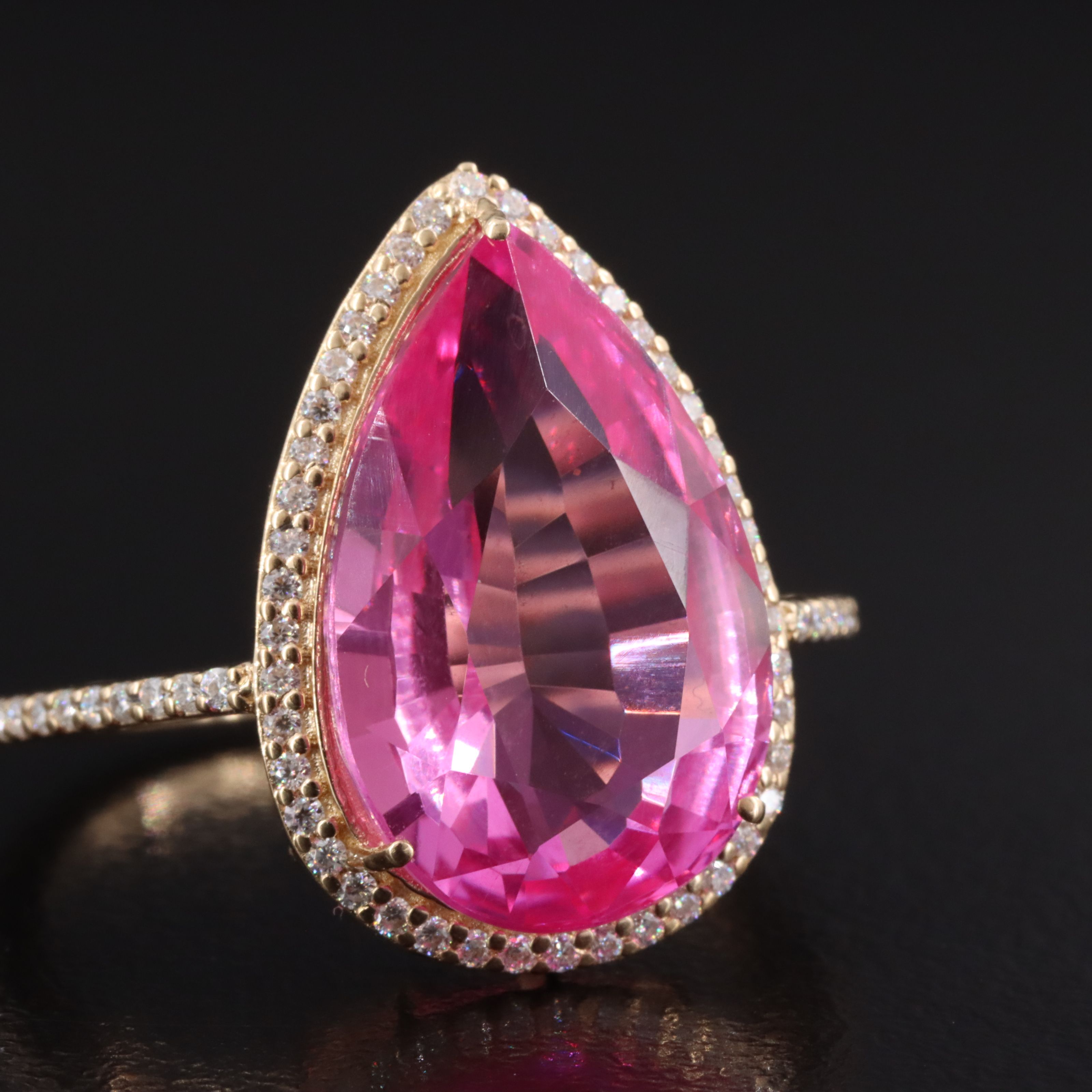 14K 8.44 CT Lab Grown Pink Sapphire and Moissanite Ring