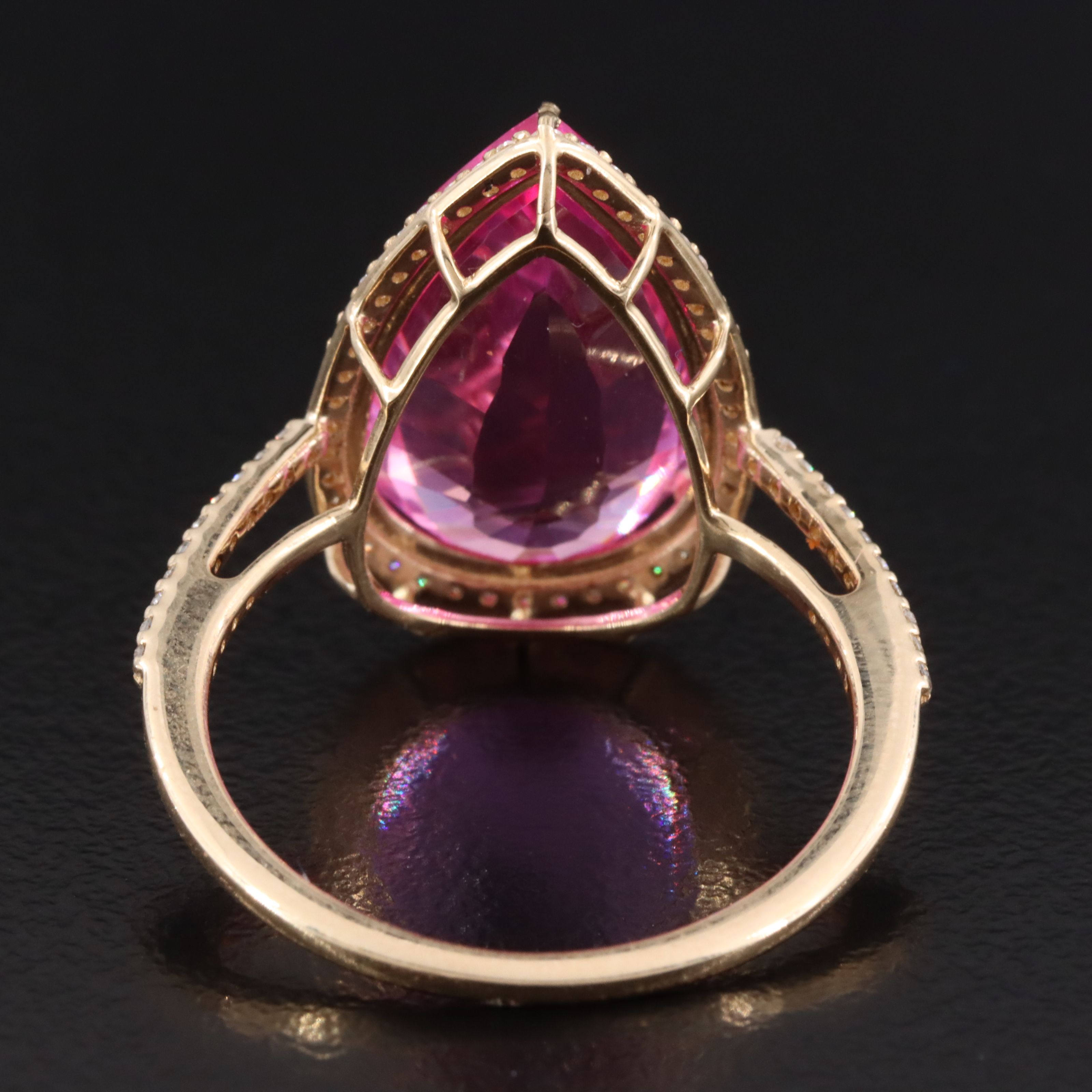 14K 8.44 CT Lab Grown Pink Sapphire and Moissanite Ring