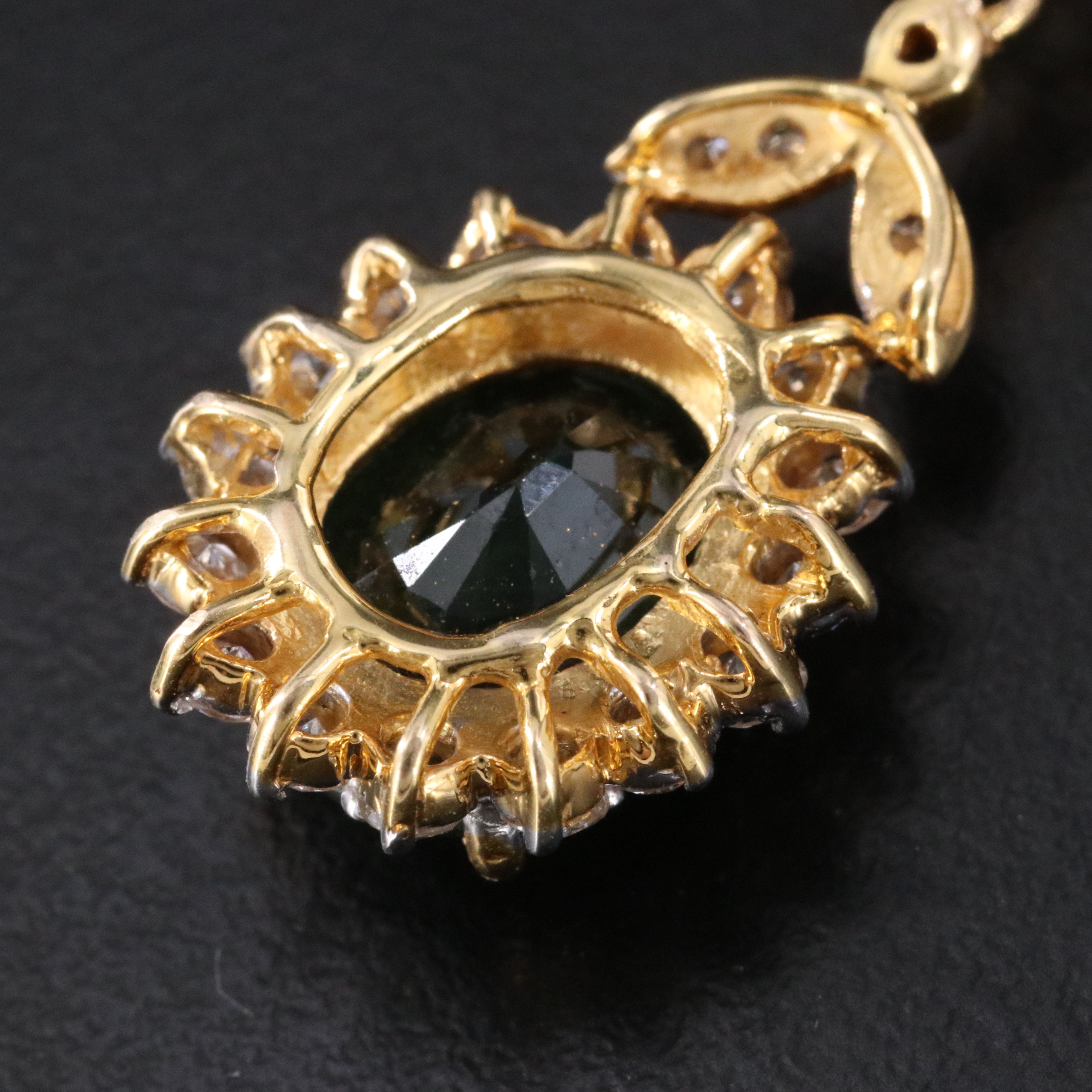 18K 7.08 CT Sapphire, Ruby, Sapphire, CZ, and Diamond Foliate Pendant