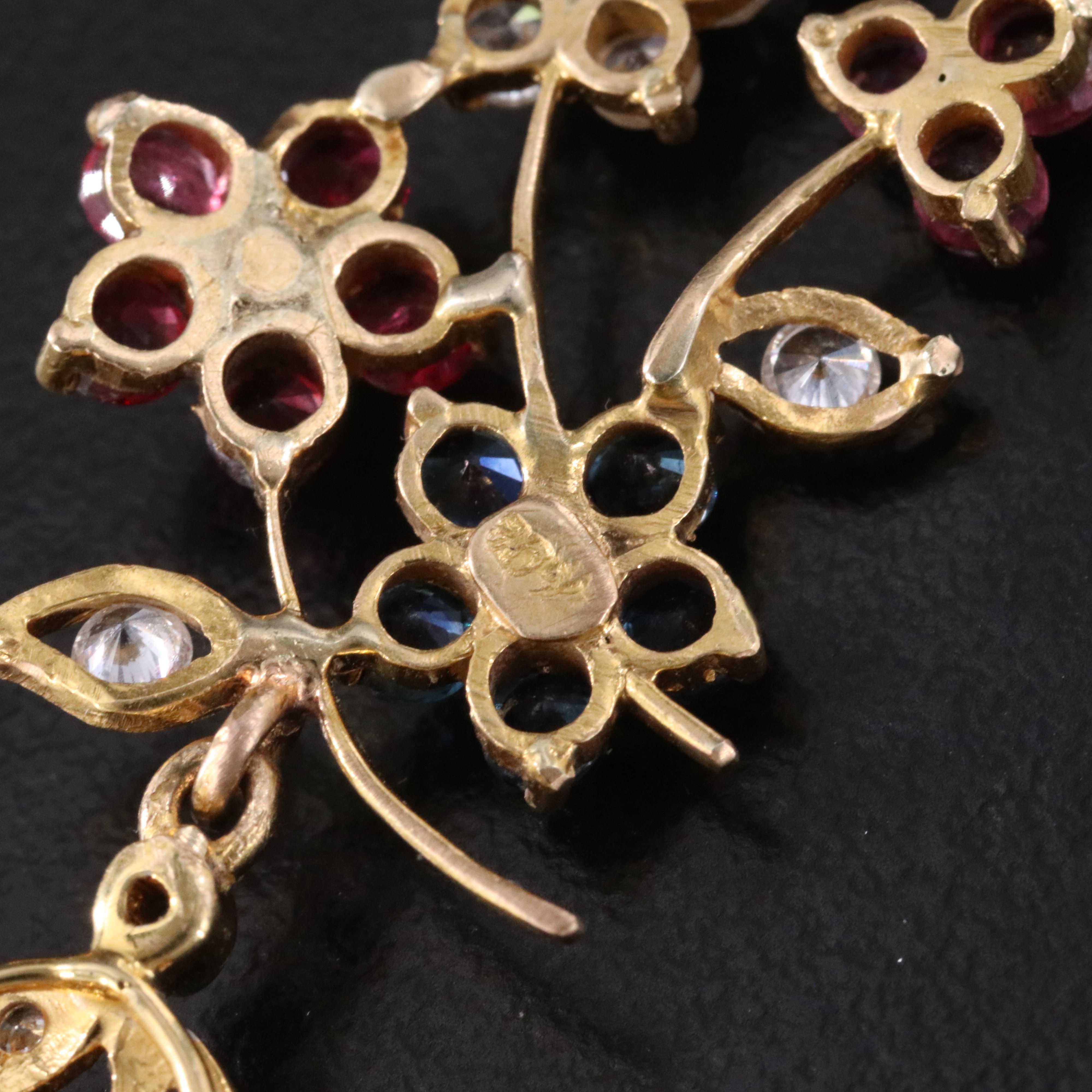 18K 7.08 CT Sapphire, Ruby, Sapphire, CZ, and Diamond Foliate Pendant