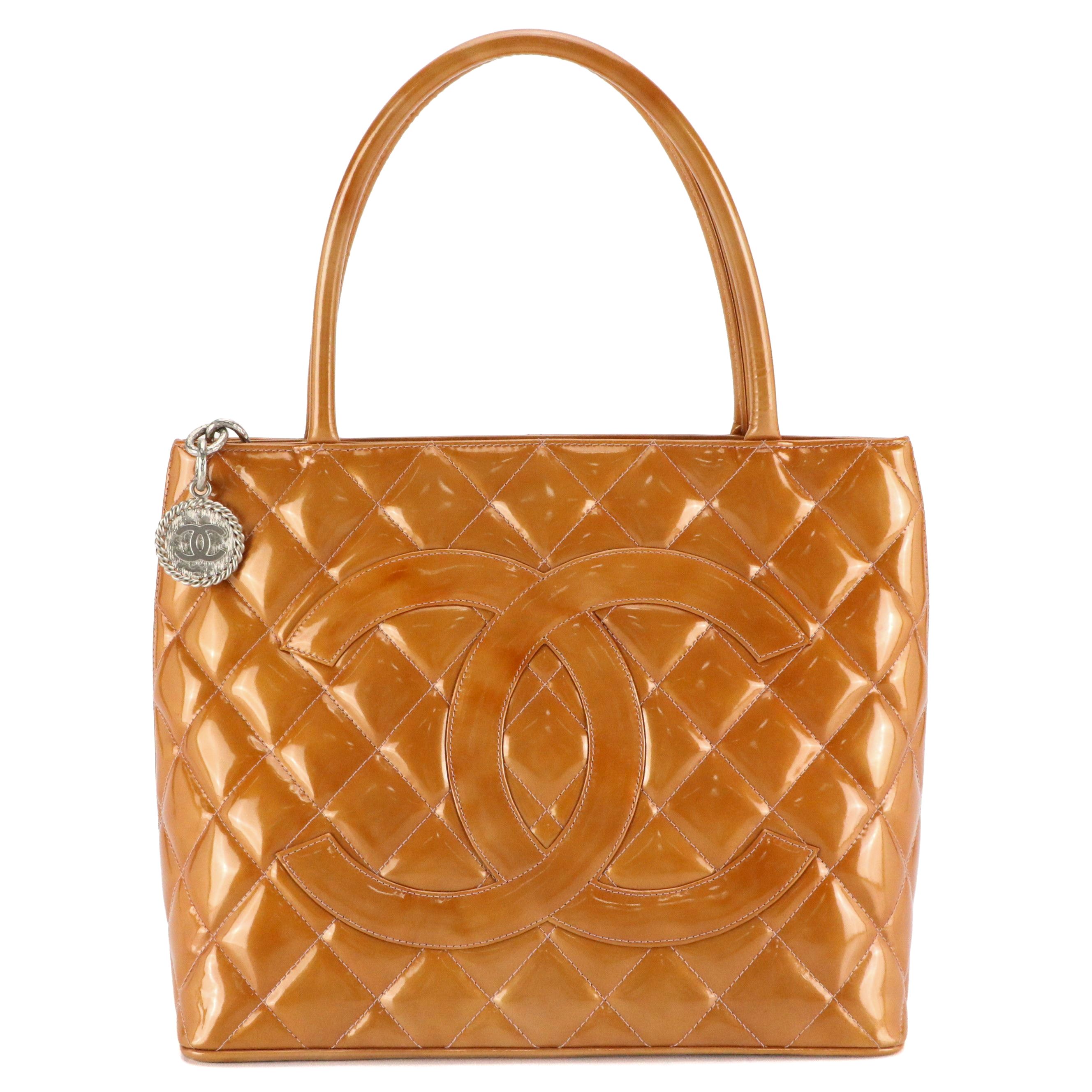 Chanel Medallion Zip Tote in Honey Brown Quilted Patent Leather