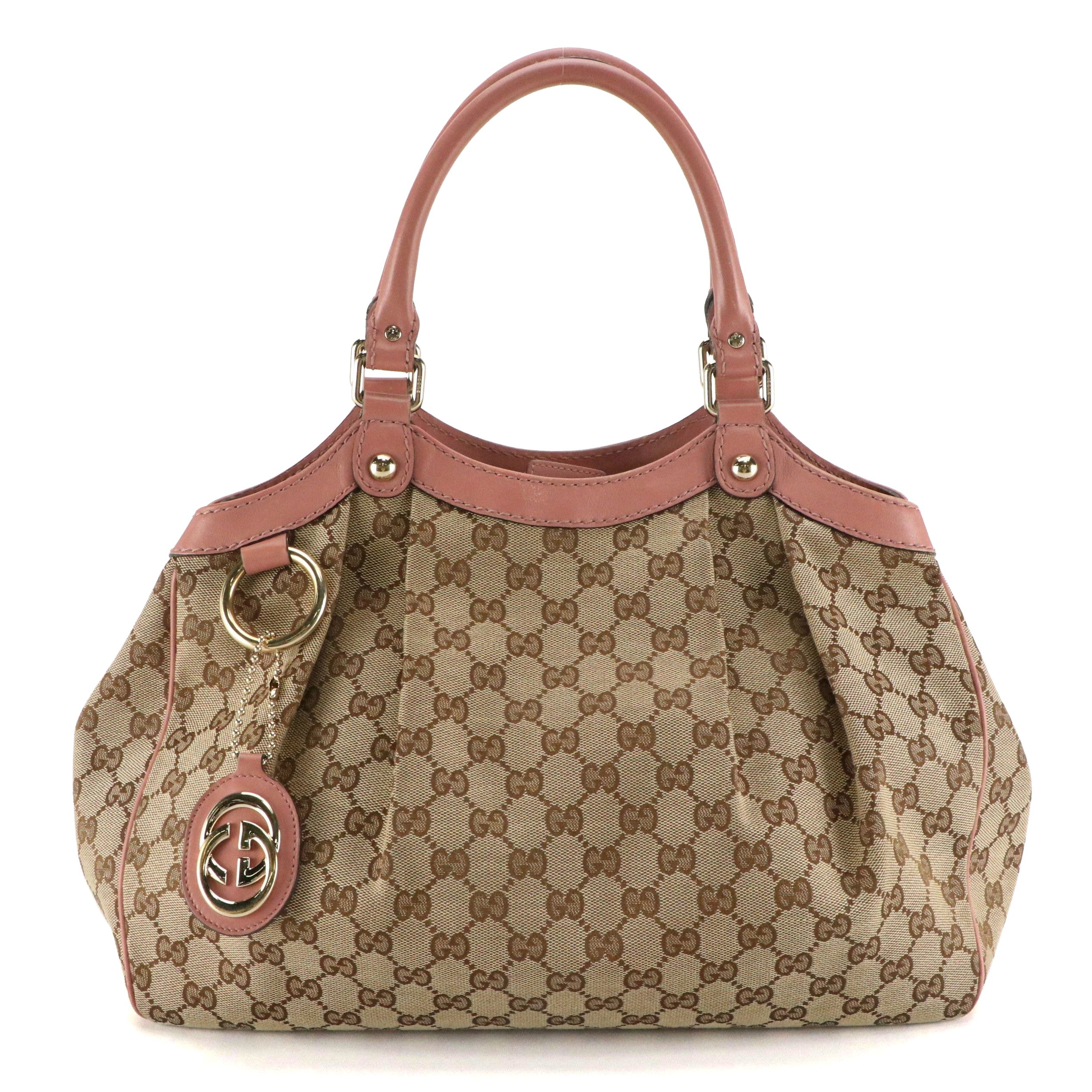 Gucci Sukey Handbag in GG Canvas and Blush Pink Calfskin Leather