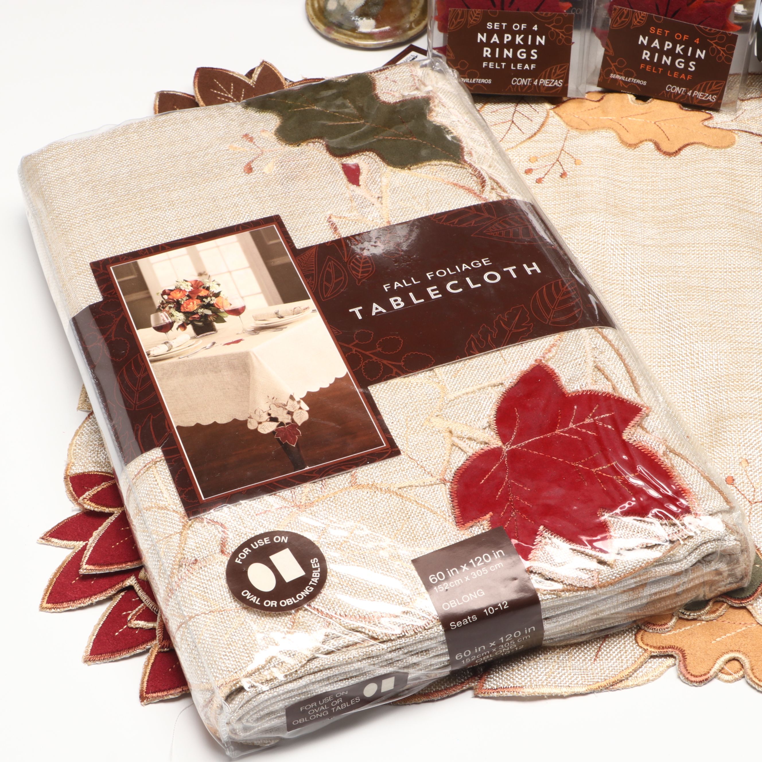 Buie Pottery Stoneware Stem Goblets with Autumnal Table Linens and Accessories