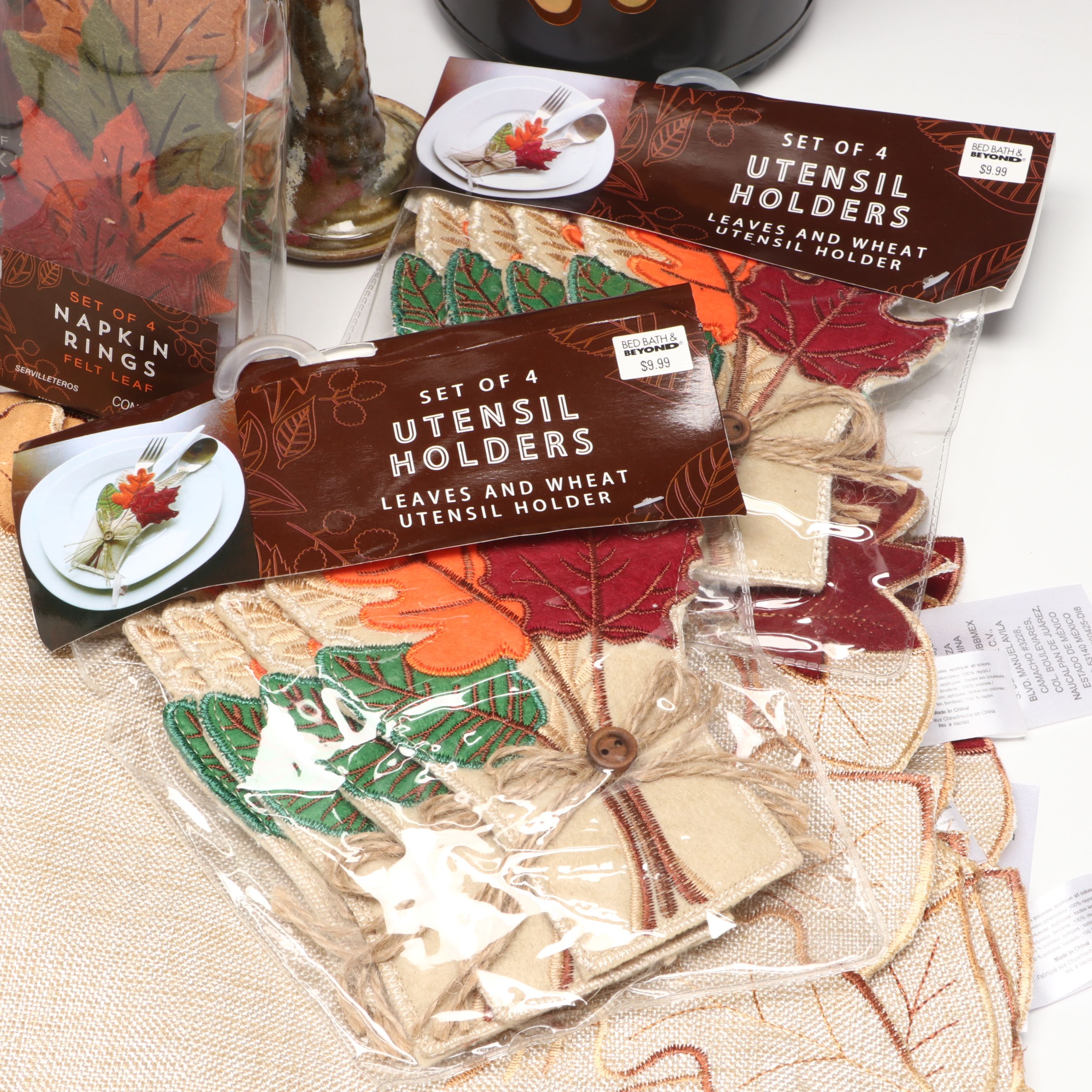 Buie Pottery Stoneware Stem Goblets with Autumnal Table Linens and Accessories