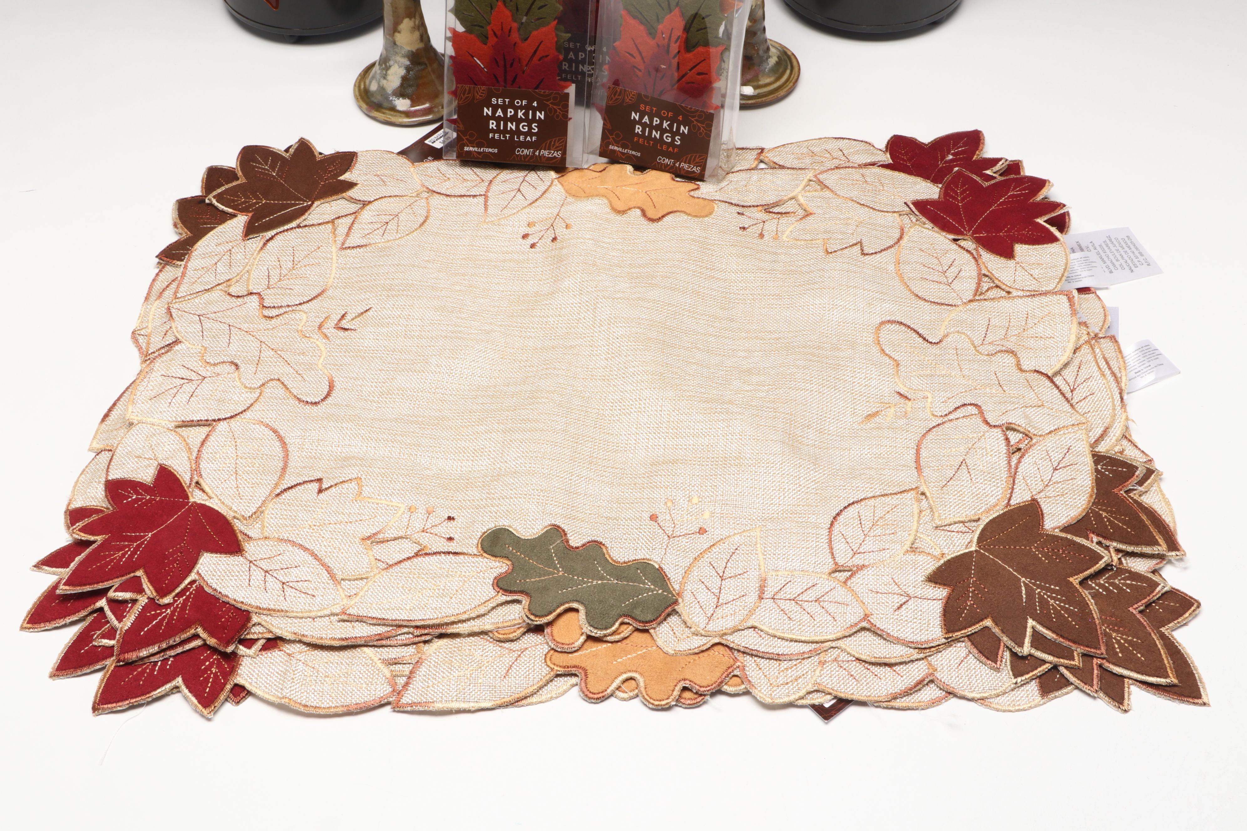 Buie Pottery Stoneware Stem Goblets with Autumnal Table Linens and Accessories