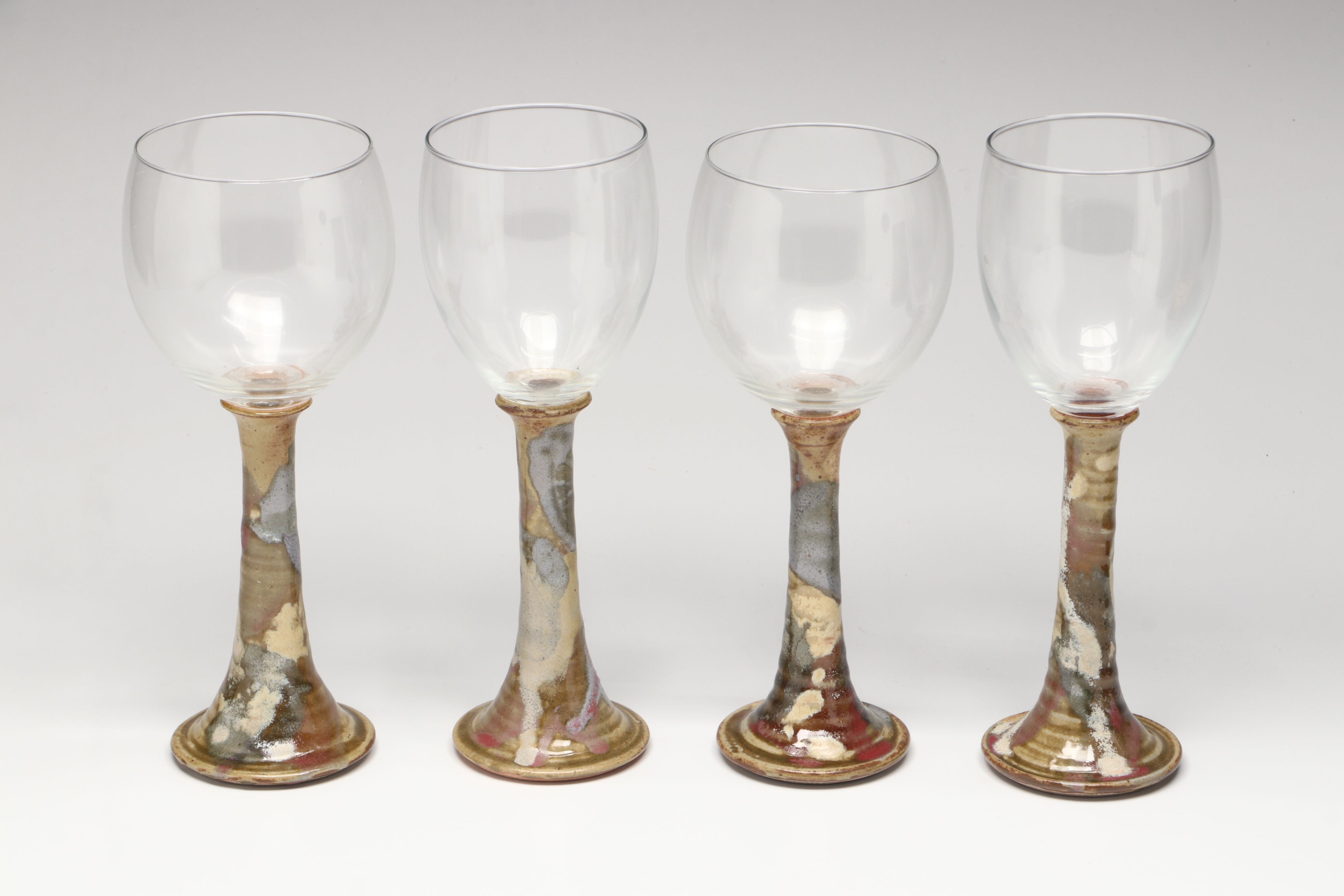 Buie Pottery Stoneware Stem Goblets with Autumnal Table Linens and Accessories