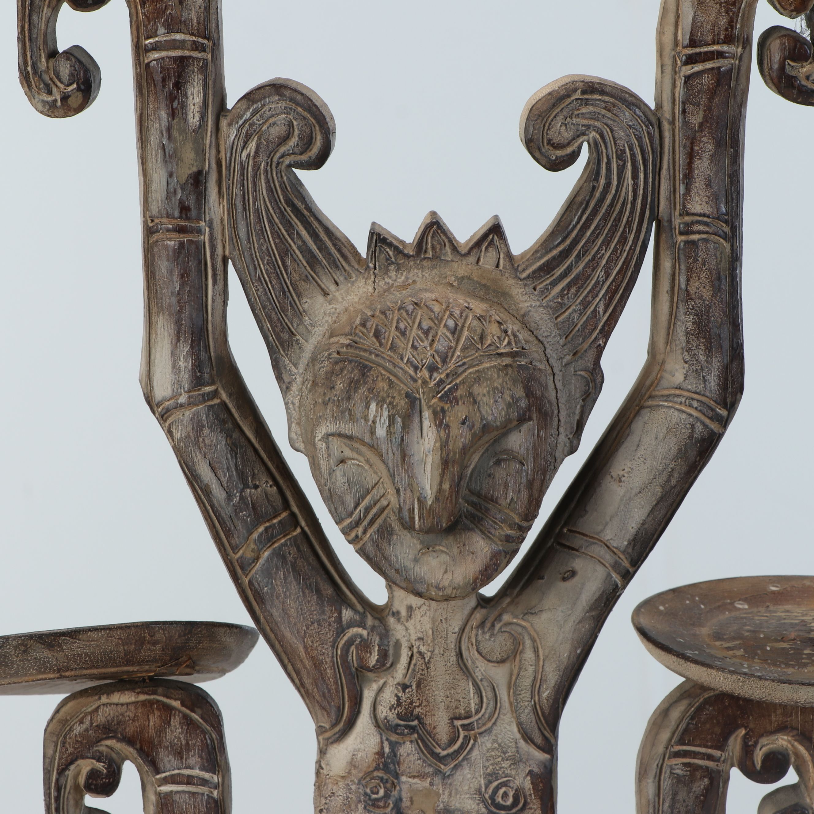 Anthropomorphic Folk Art Style Wooden Candle Holder