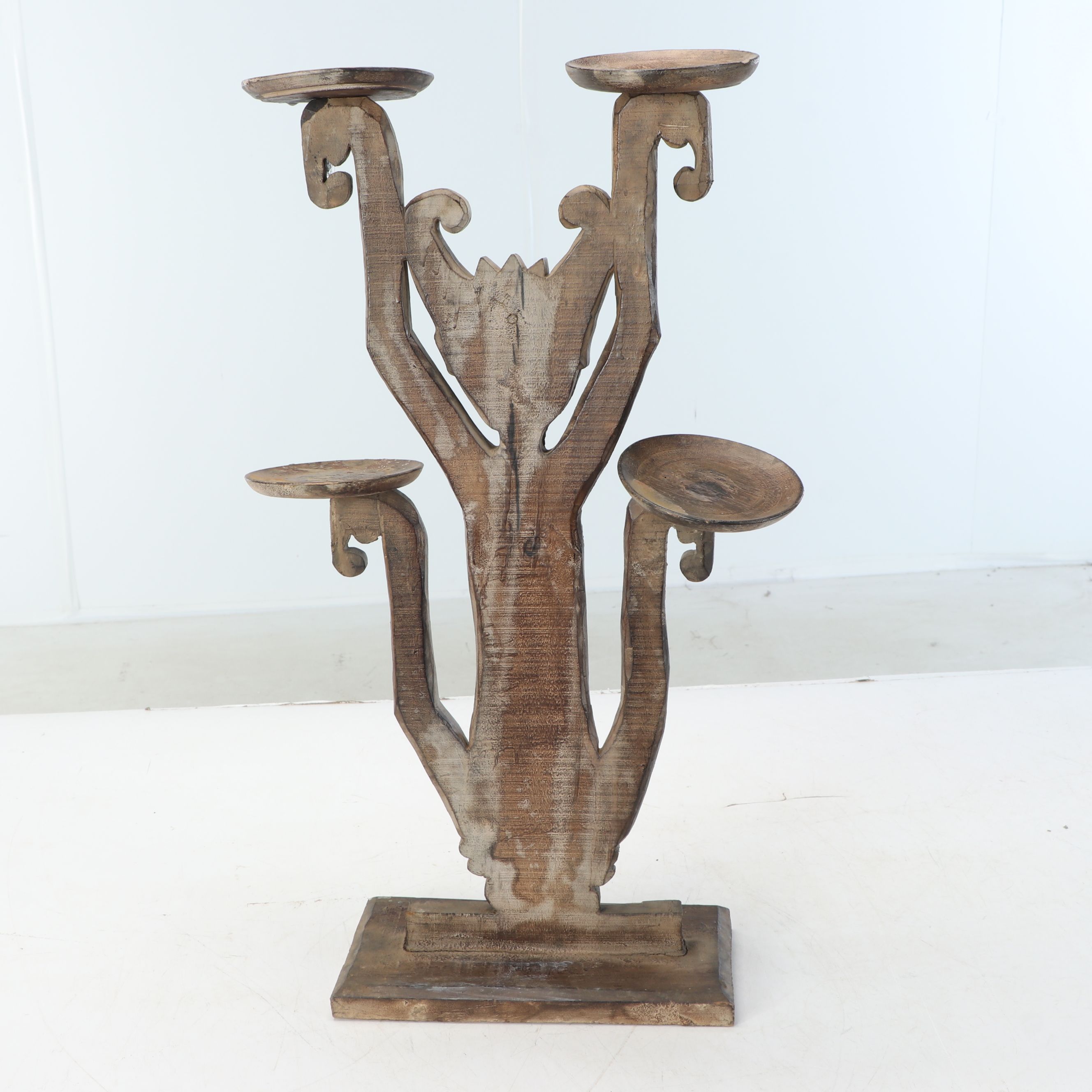 Anthropomorphic Folk Art Style Wooden Candle Holder