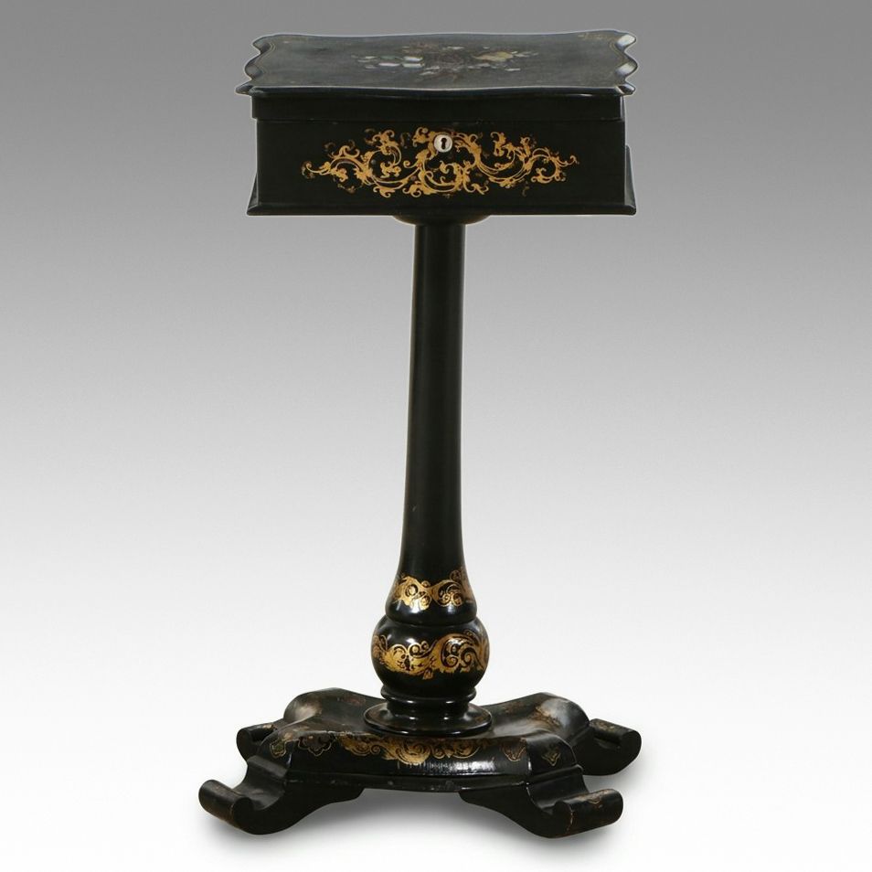 Victorian Papier-Mâché and Mother-of-Pearl Inlaid Sewing Table