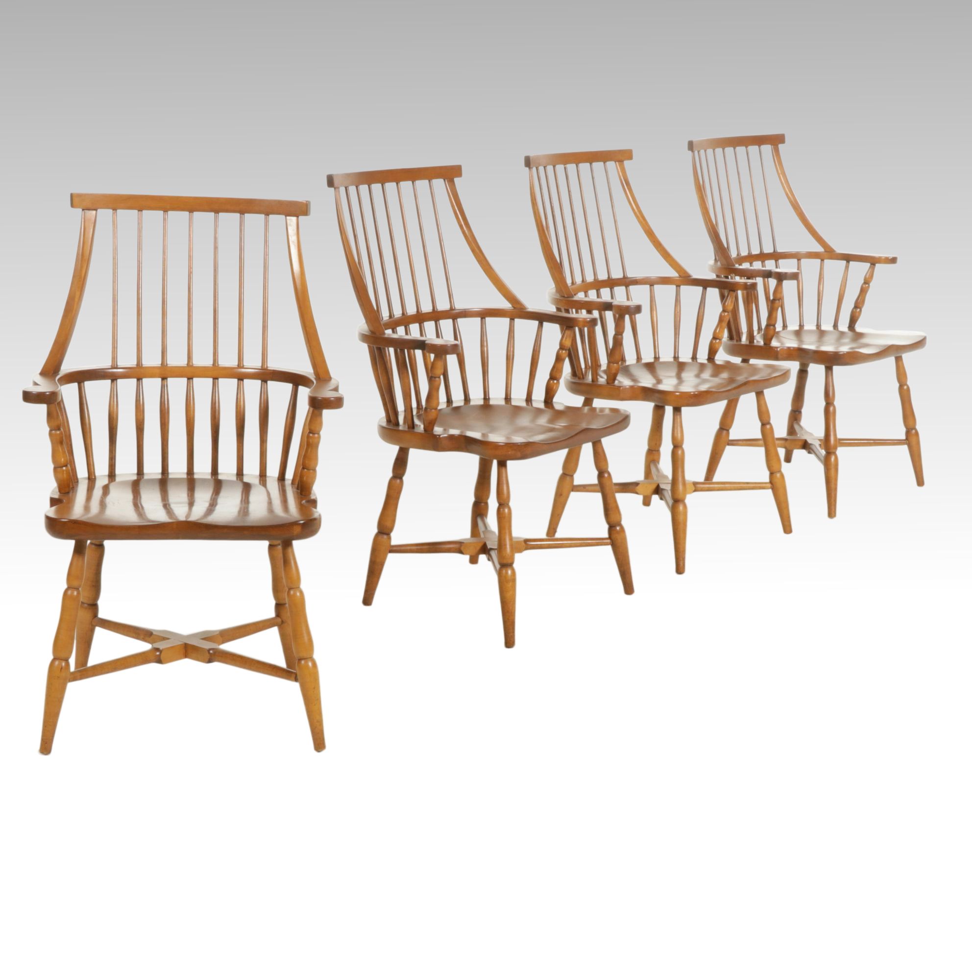 Four Sprague and Carlton Maple Sack-Back Windsor Armchairs