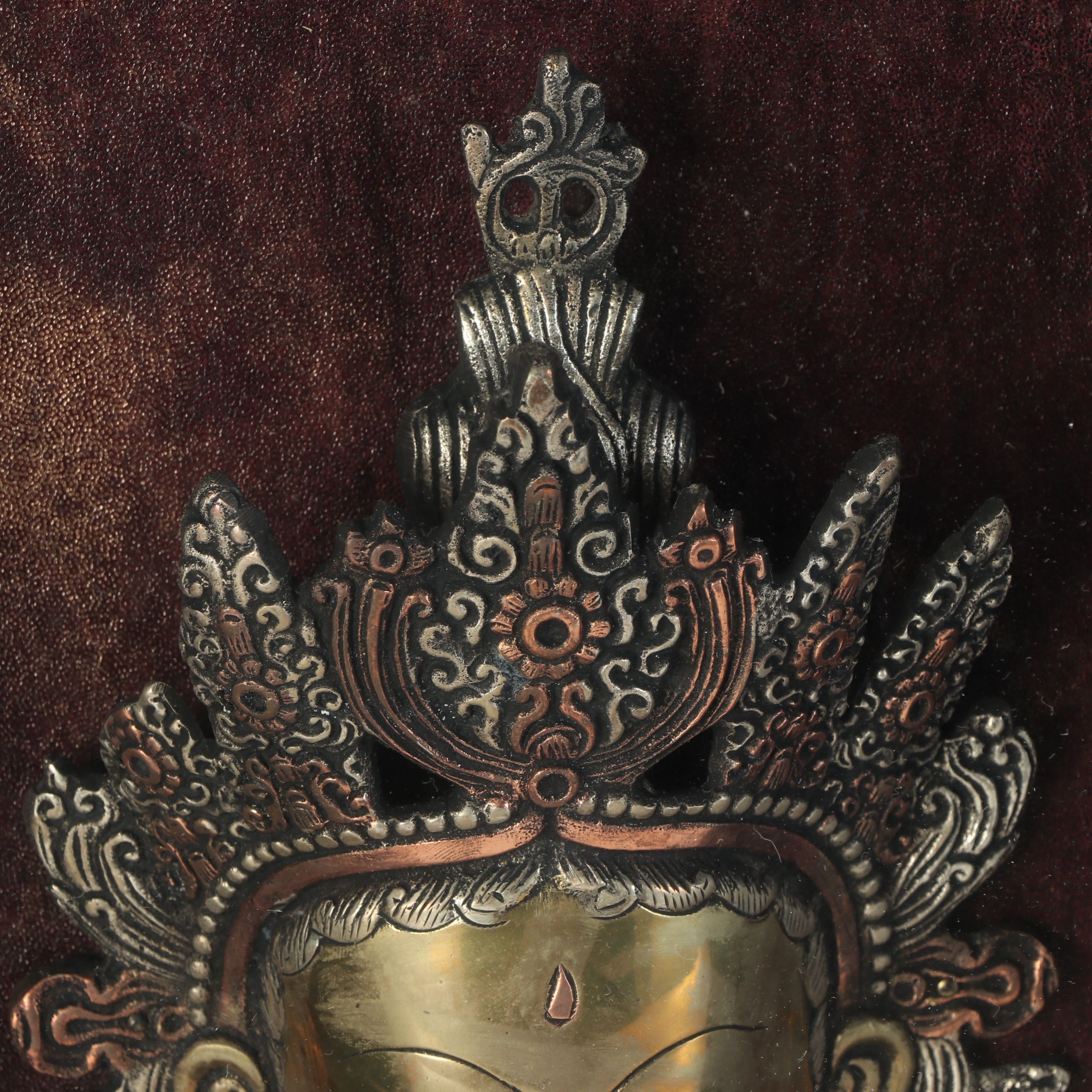 Tibetan Buddhist Deity Tara Brass Portrait in Shadow Box Frame