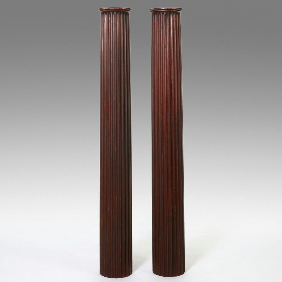 Pair of Wooden Neoclassical Doric Style Fluted Architectural Columns, 20th C.