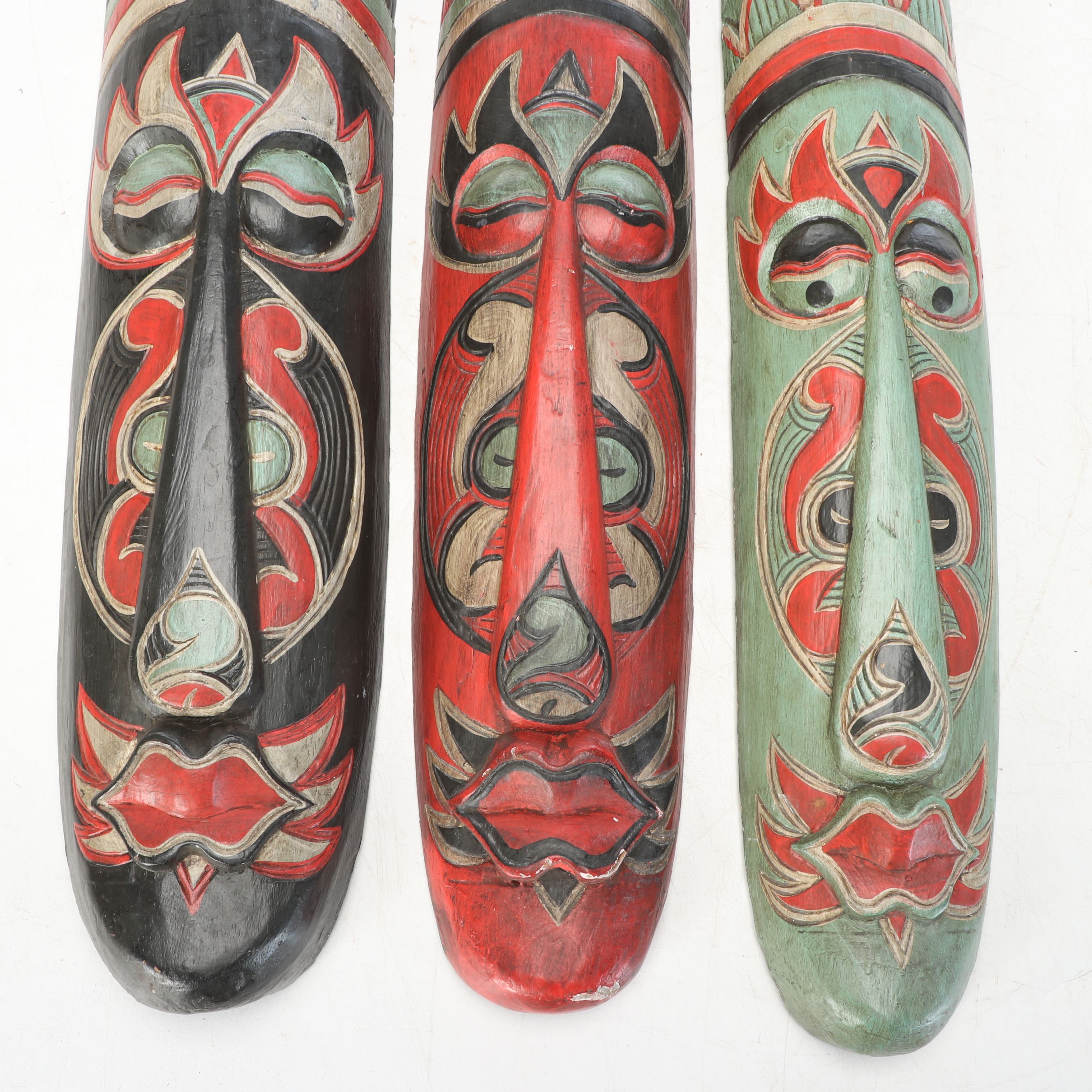 Indonesian Hand-Carved Painted Wood Decorative Wall Masks