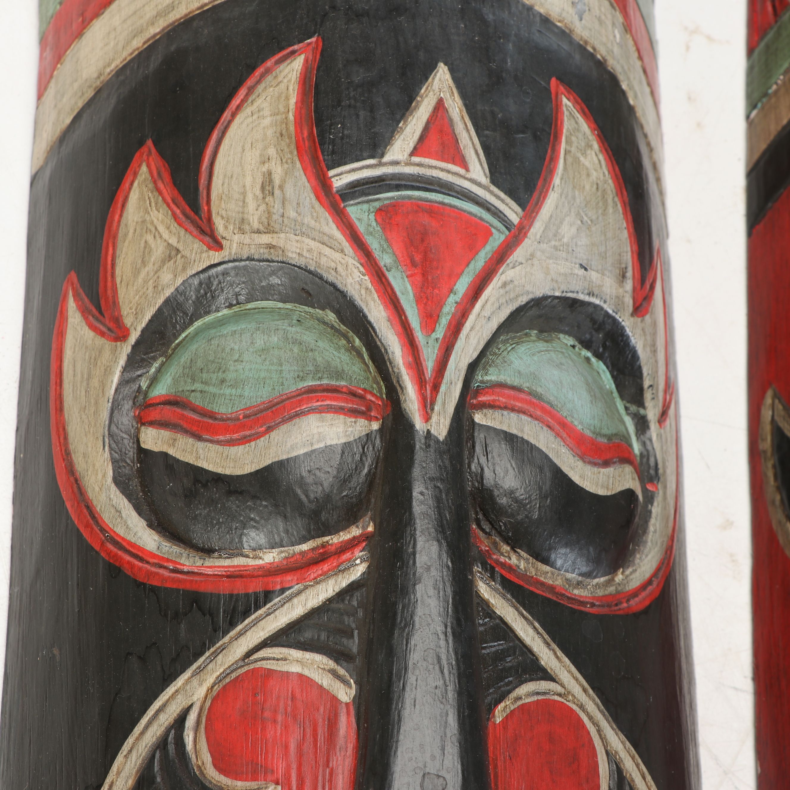 Indonesian Hand-Carved Painted Wood Decorative Wall Masks