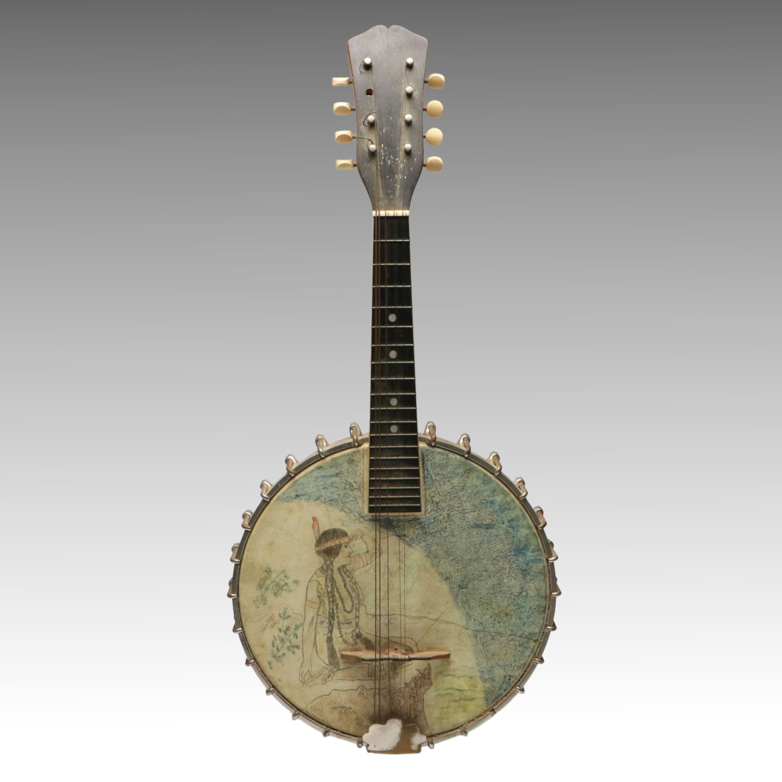 The Vega Company "Little Wonder" Mandolin Banjo with Crayon Illustration