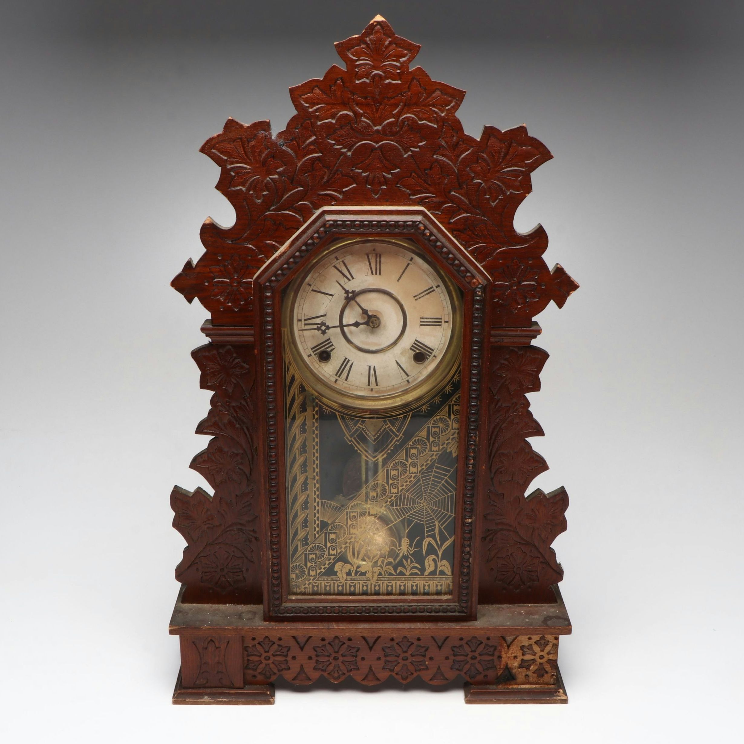 Wm. L. Gilbert "Geranium" Gingerbread Parlor Clock, Early 20th Century