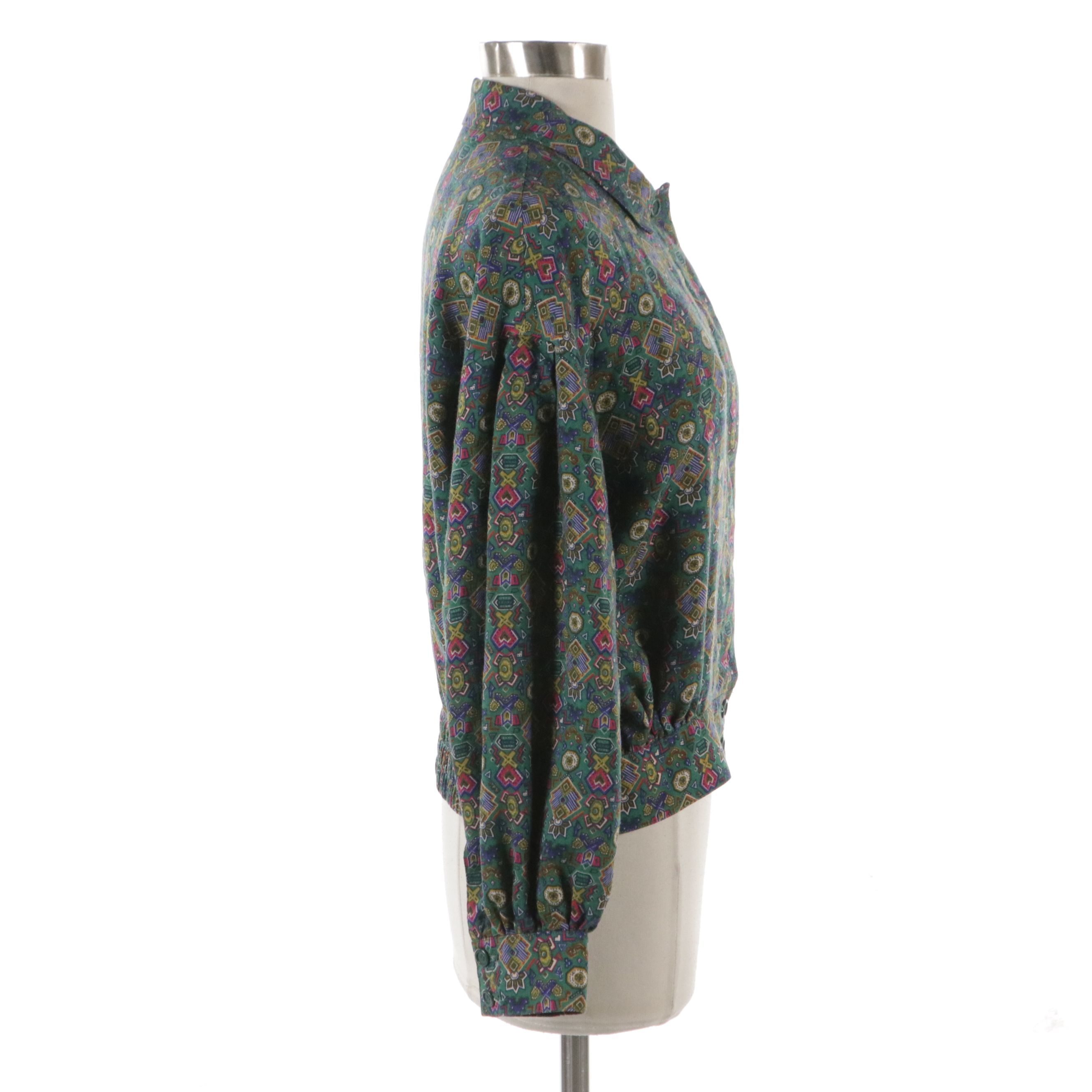 Christian Dior Sports Long Sleeve Button-Down Top in Printed Wool and Silk Blend