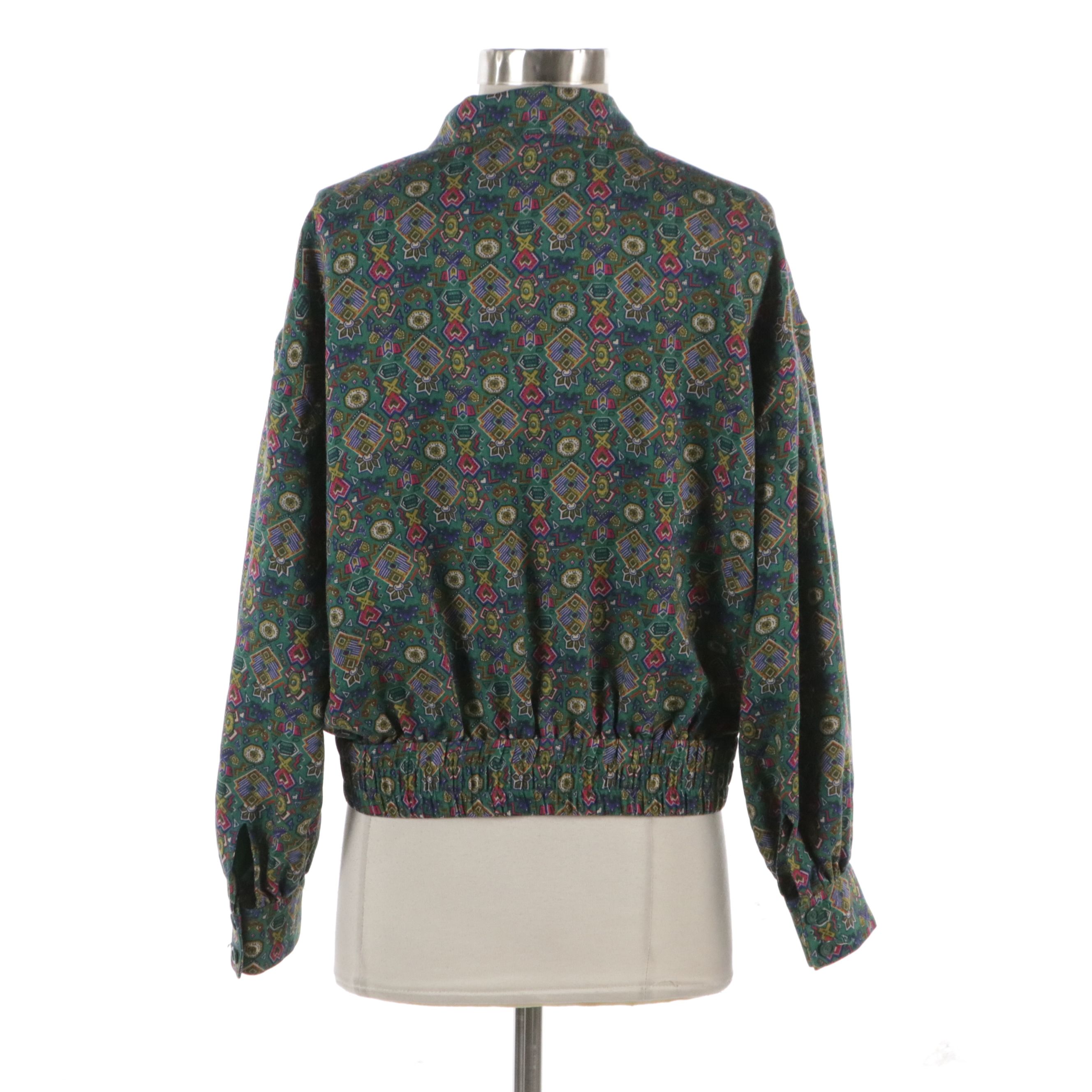 Christian Dior Sports Long Sleeve Button-Down Top in Printed Wool and Silk Blend